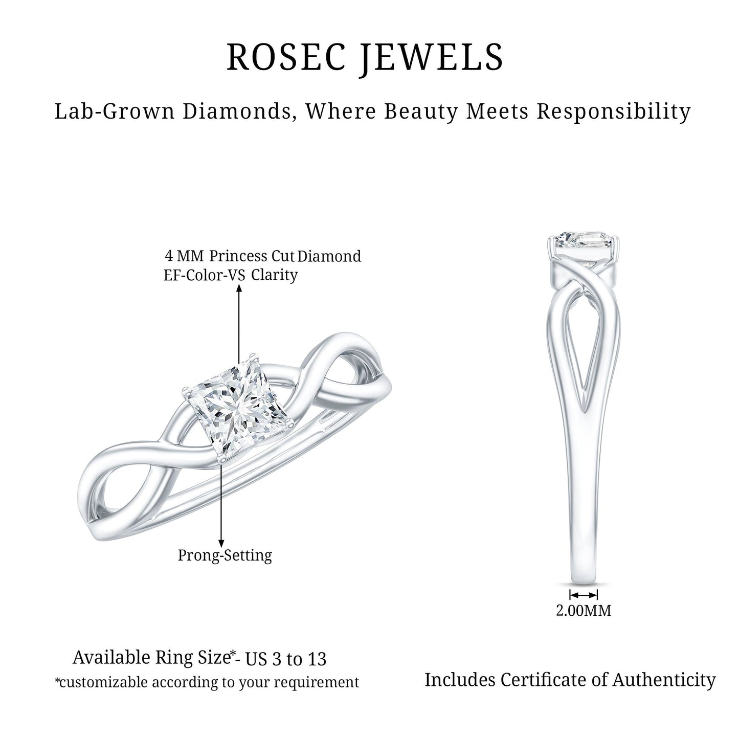 Certified Lab Princess Cut Diamond Infinity Promise Ring