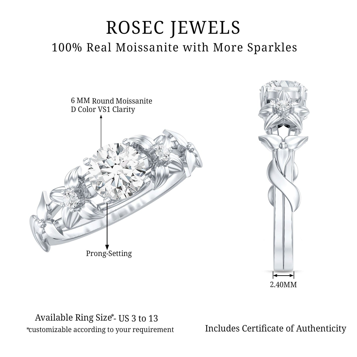 Designer Moissanite Flower Engagement Ring for Women