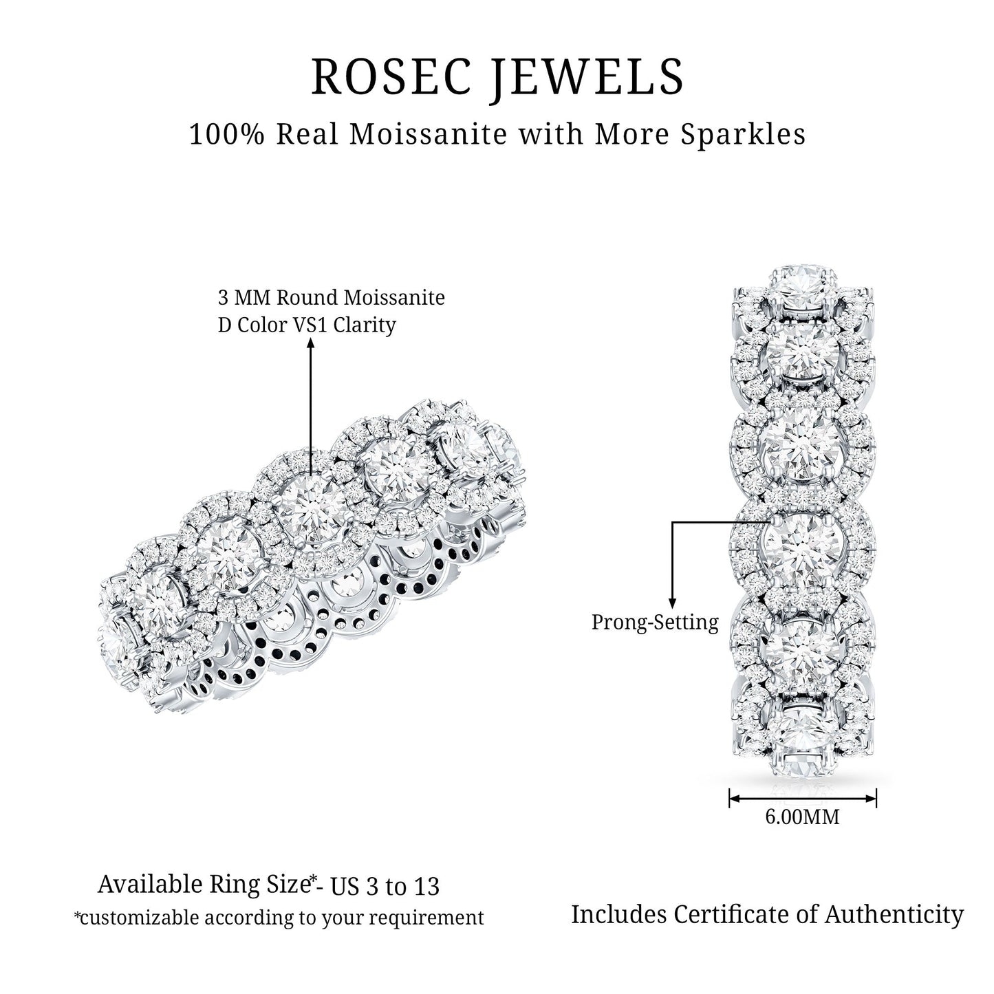 Certified Moissanite Statement Wedding Band for Women