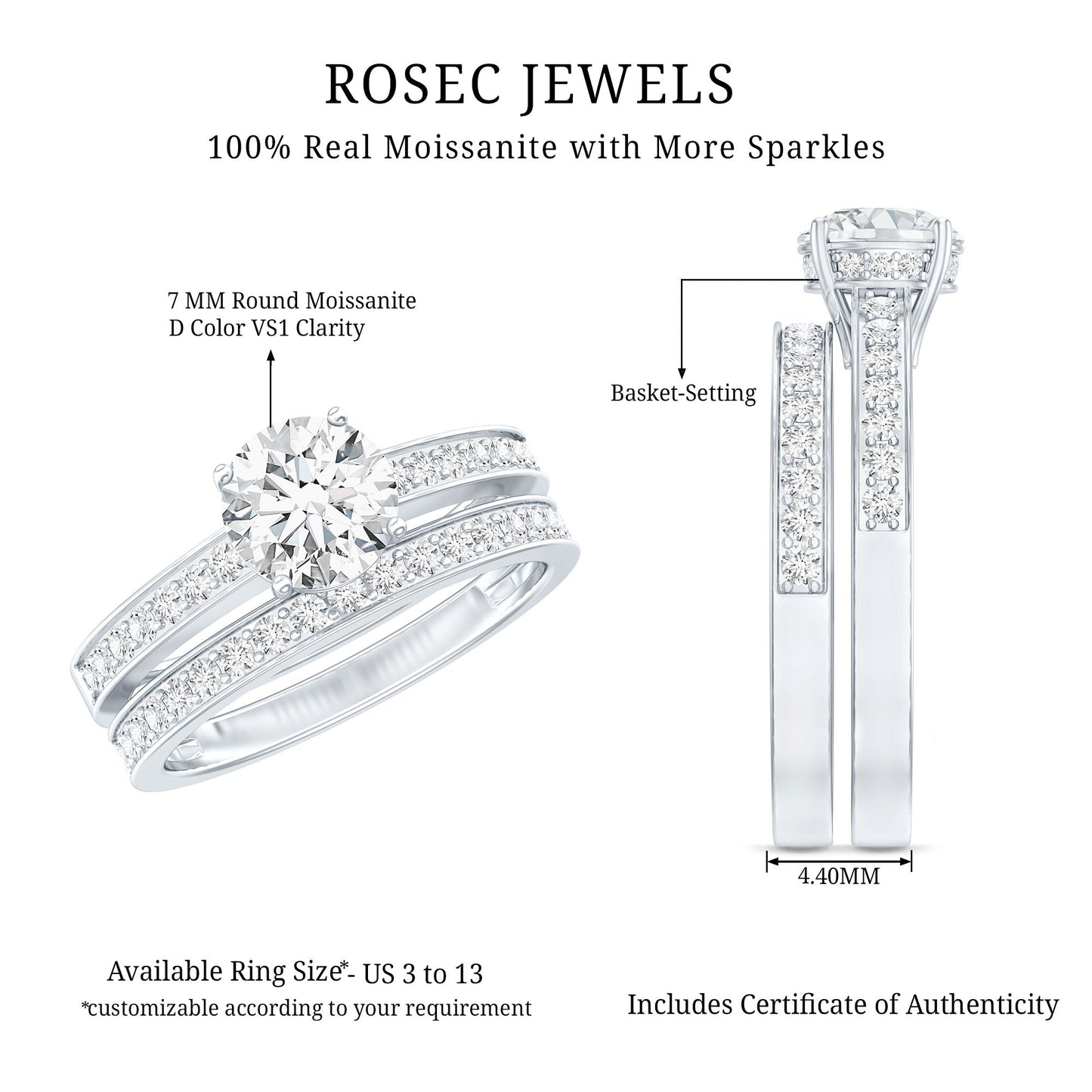 Brilliant Cut Moissanite Round Engagement Ring With Band