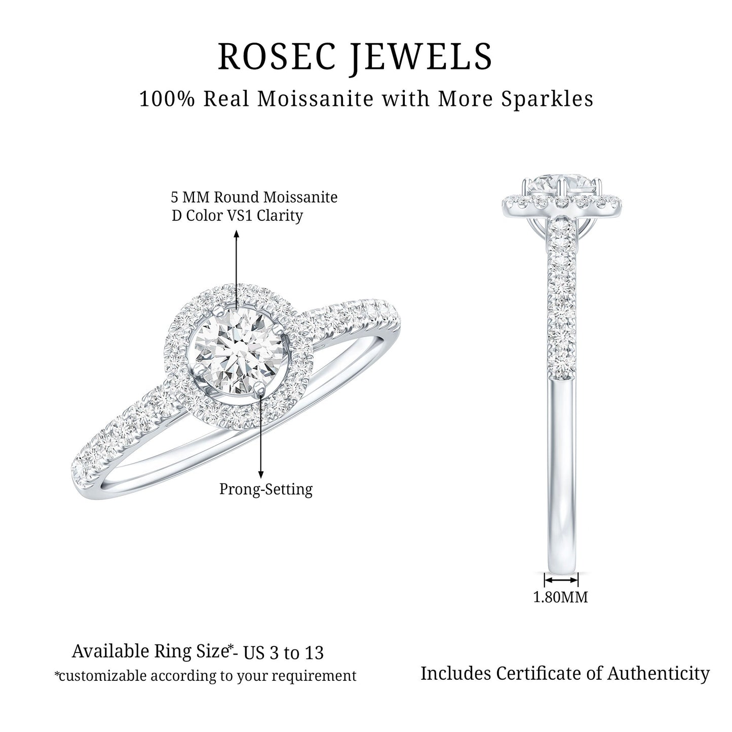 Brilliant Cut Moissanite Promise Ring With Certificate