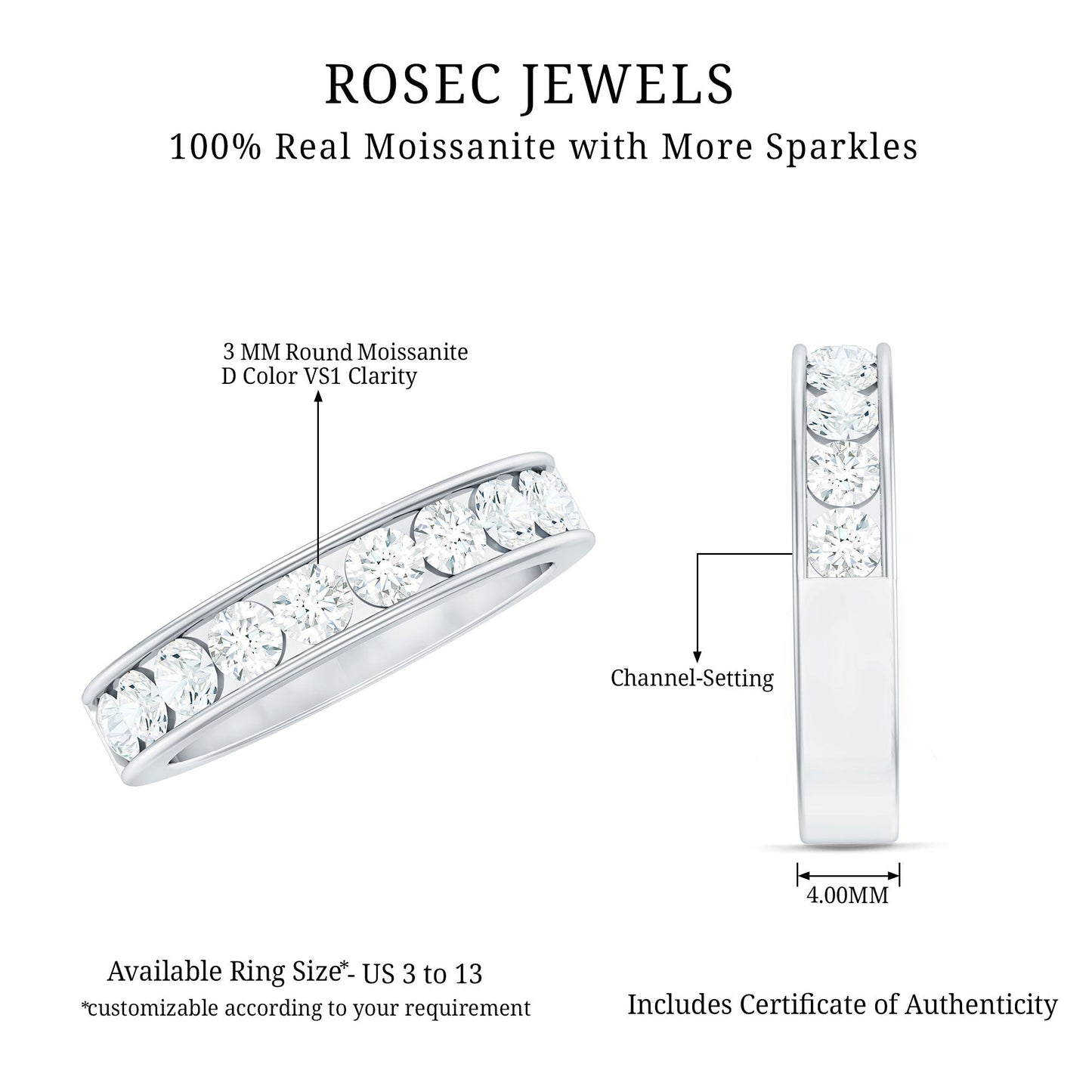 Channel Set Moissanite Half Eternity Band