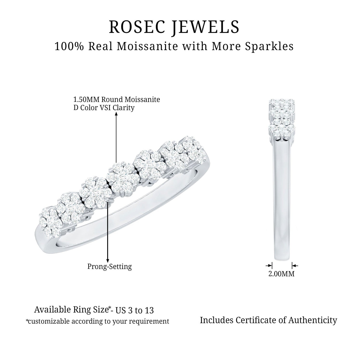 Minimalist Moissanite Flower Wedding Band for Women