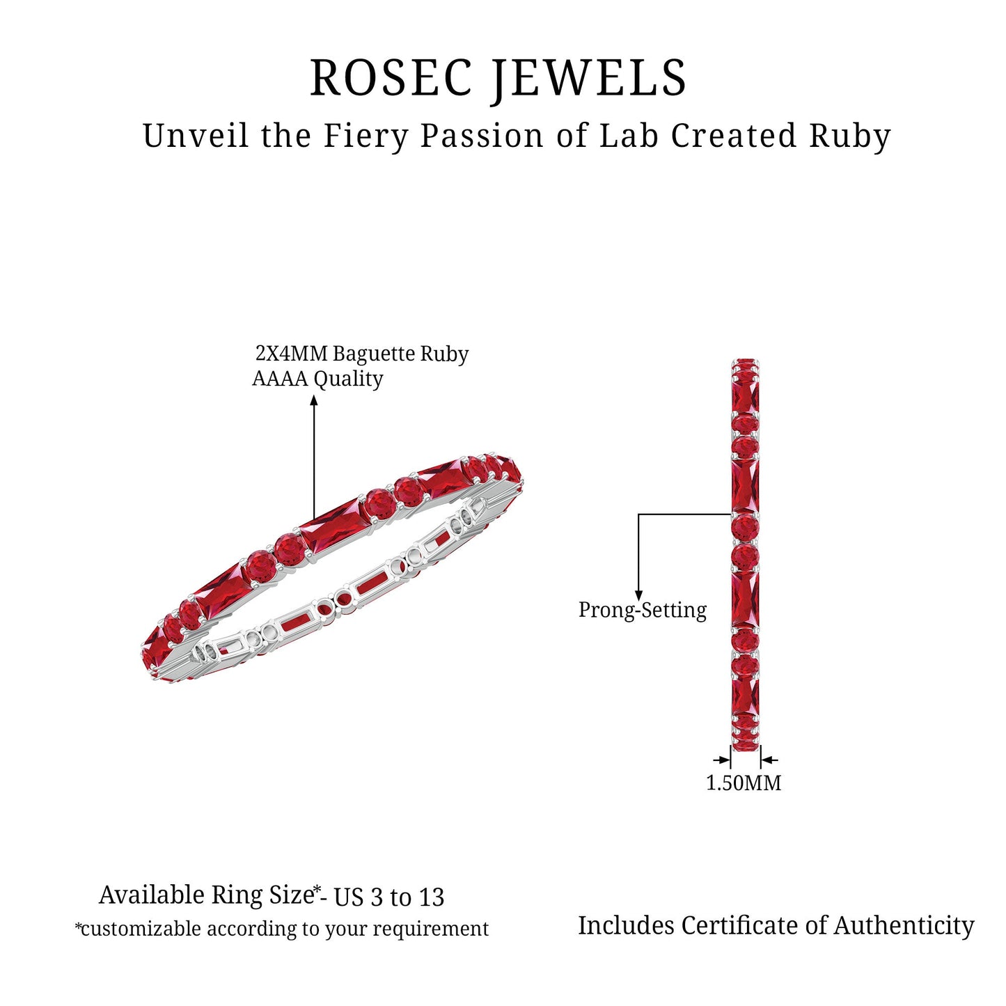 Baguette and Round Lab Created Ruby Eternity Ring
