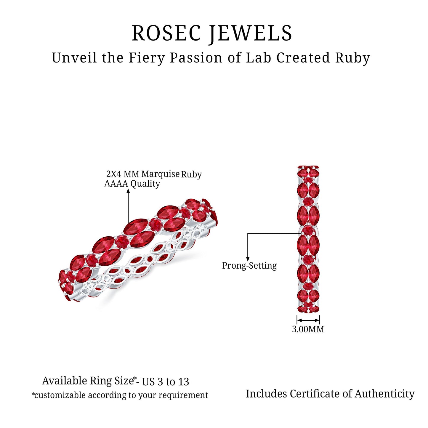 Marquise and Round Cut Created Ruby Contemporary Eternity Ring