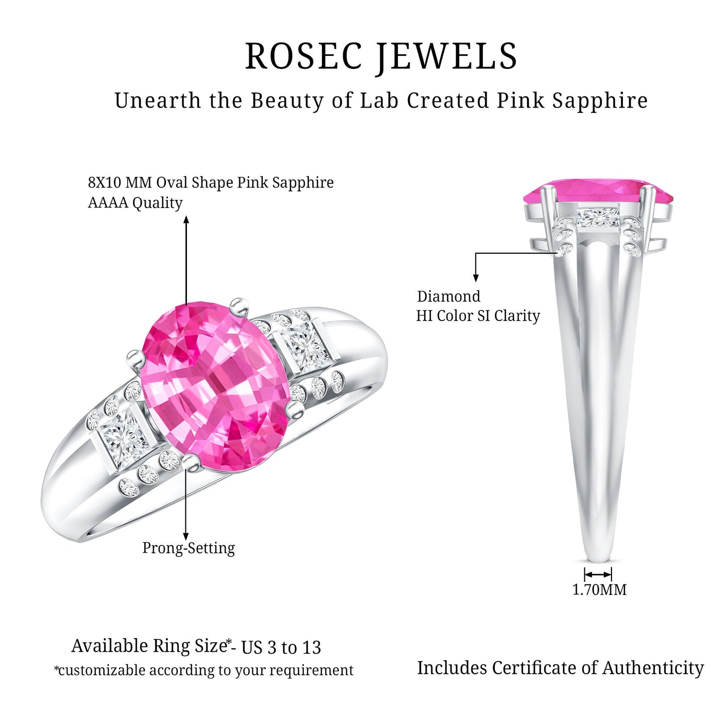 Lab Grown Pink Sapphire Oval Solitaire Engagement Ring with Diamond