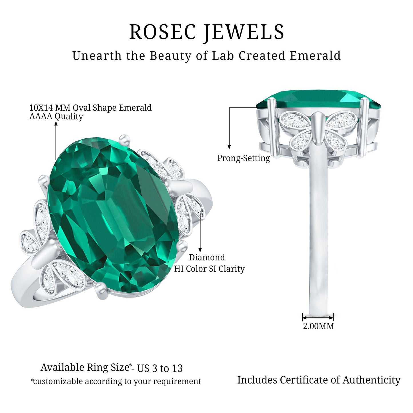 Certified 6 Carat Lab Grown Emerald Statement Engagement Ring with Diamond