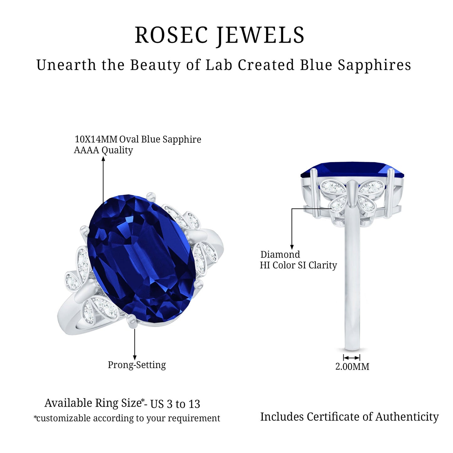 Certified Oval 6 Carat Lab Grown Blue Sapphire Statement Engagement Ring with Diamond