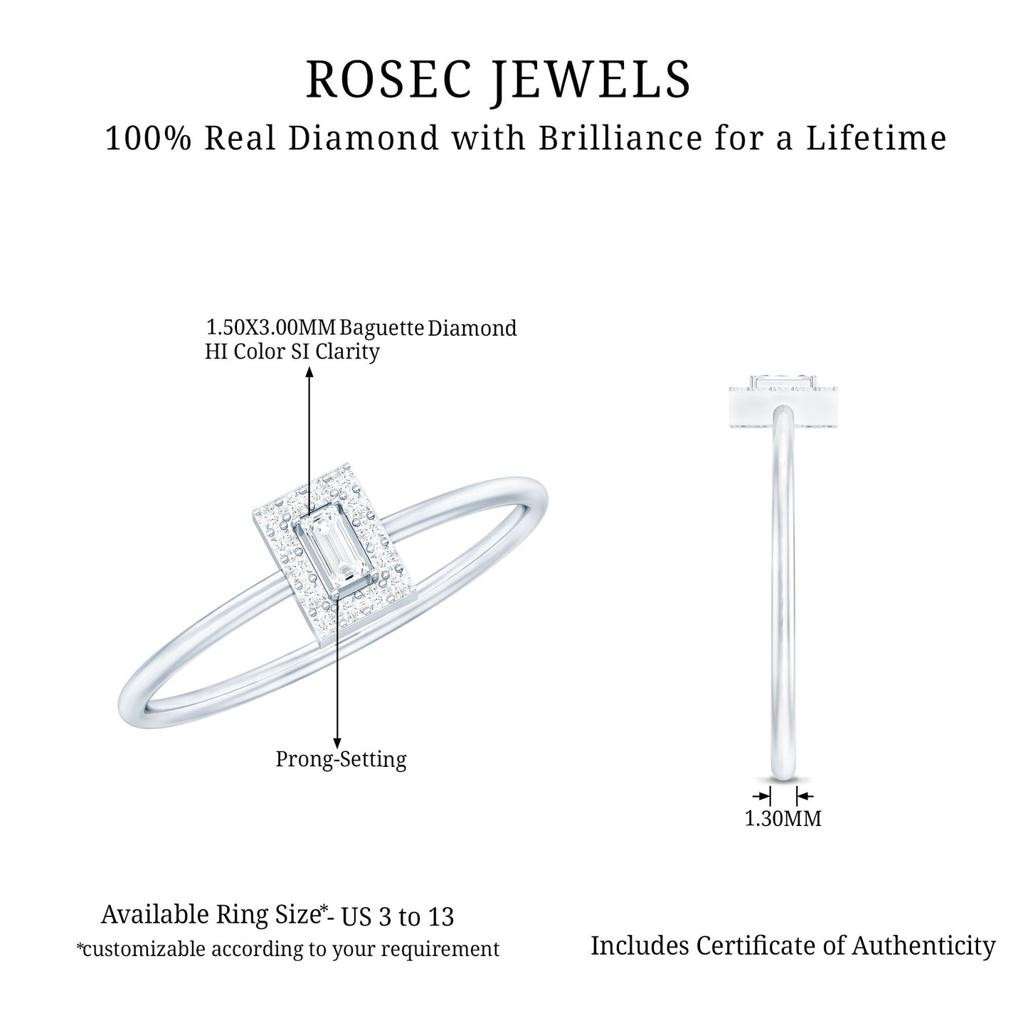 Baguette Cut Diamond Halo Promise Ring with Certificate