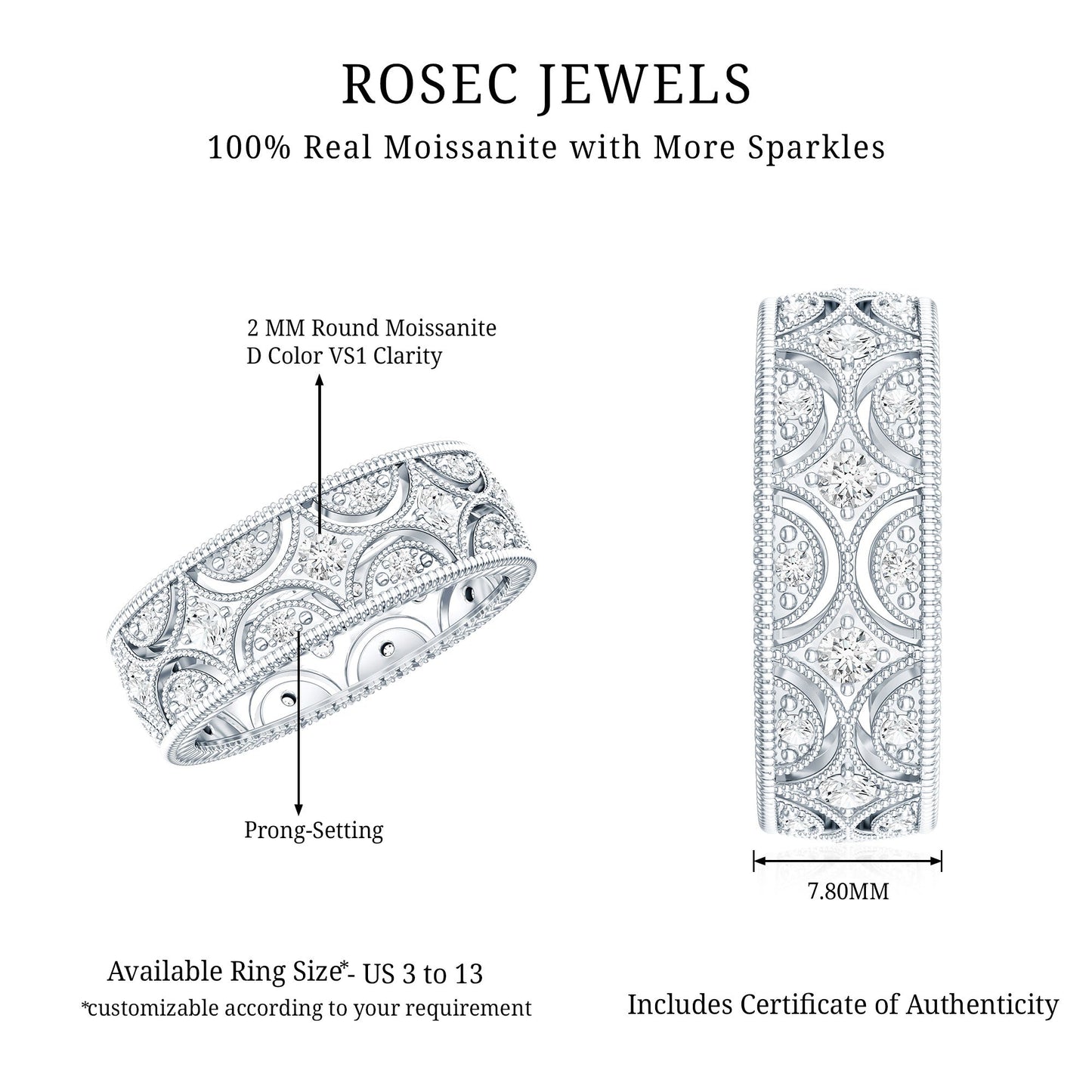 Designer Moissanite Wedding Band Ring