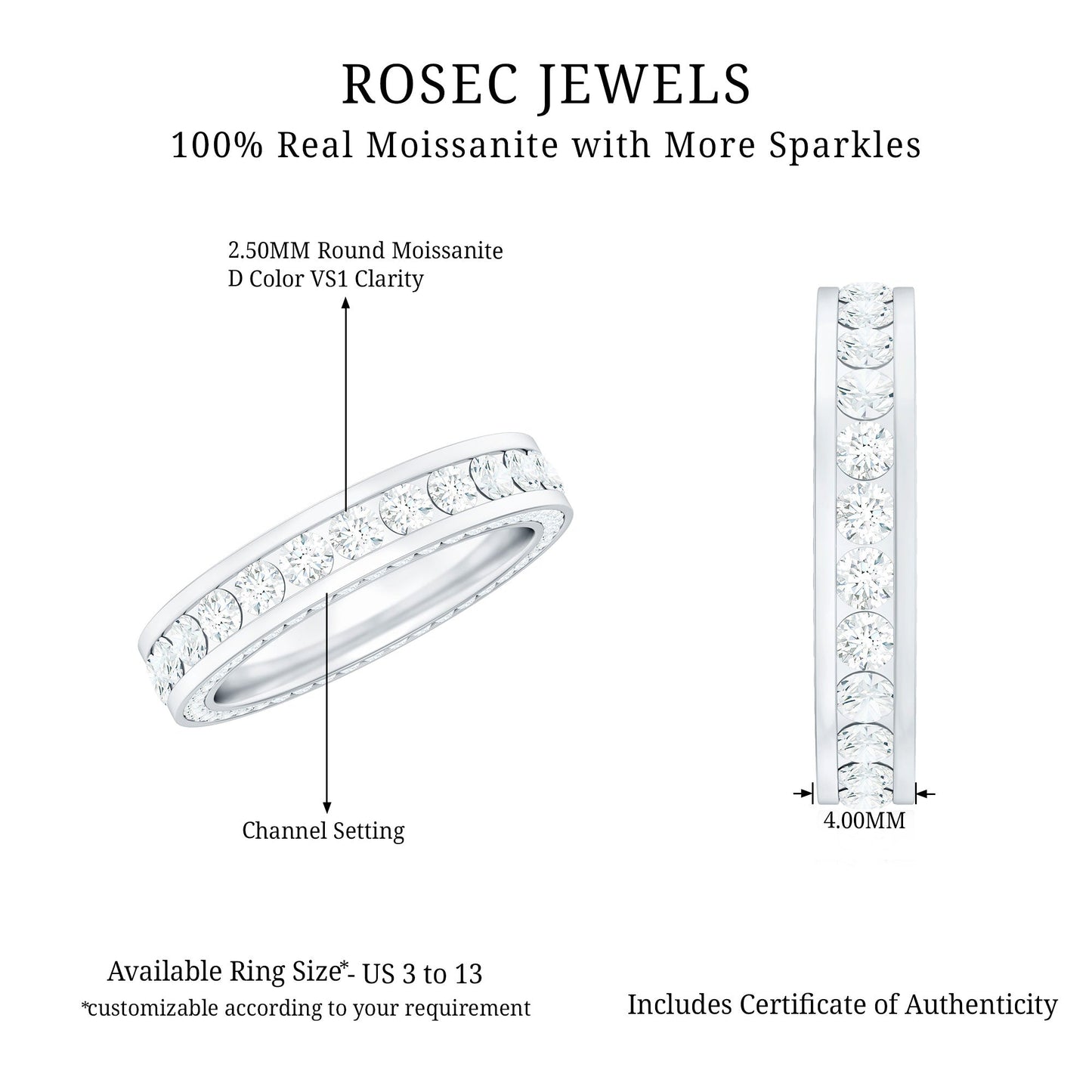 Certified Moissanite Eternity Ring in Channel Setting