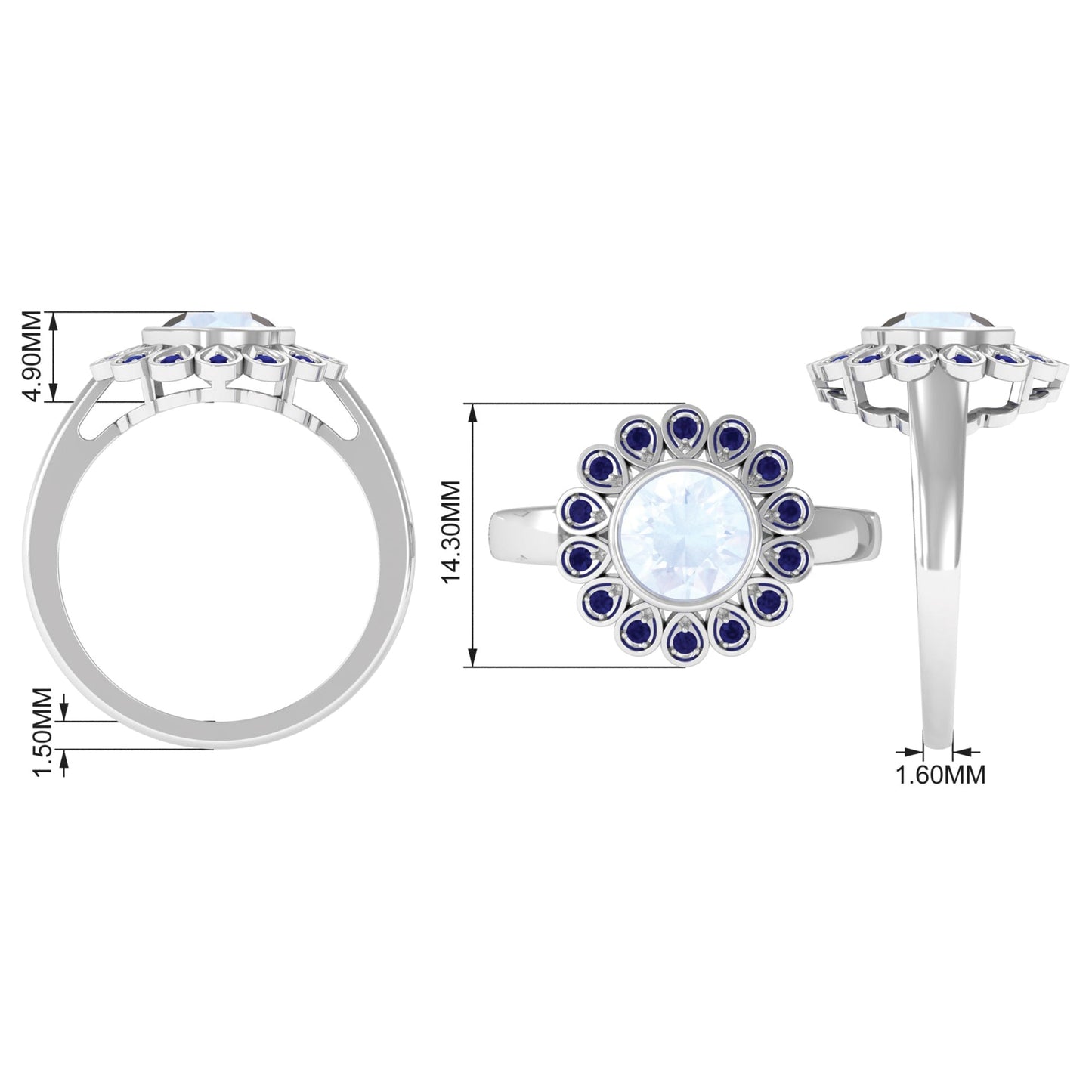 0.8 Carat Bezel Set Moonstone Vintage Inspired Engagement Ring with Blue Sapphire