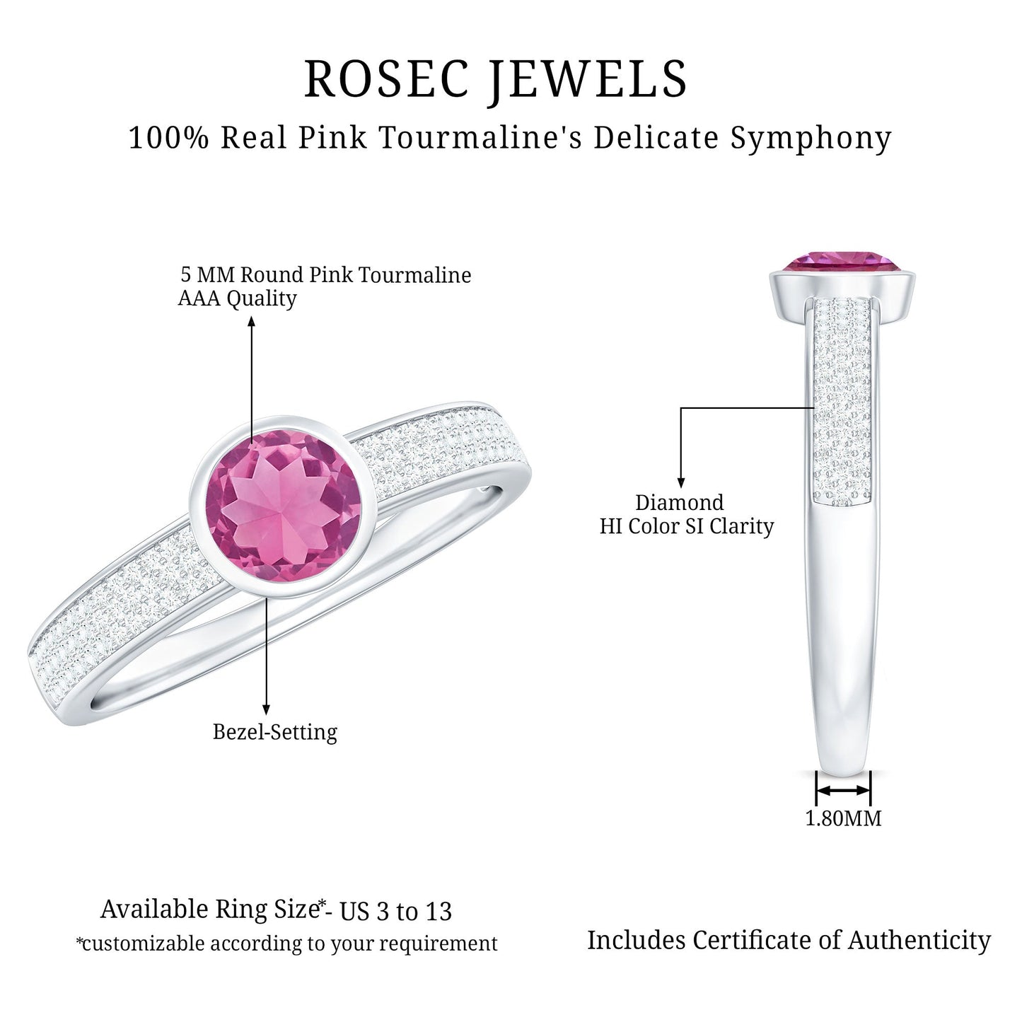 0.4 Carat Solitaire Pink Tourmaline and Diamond Engagement Ring