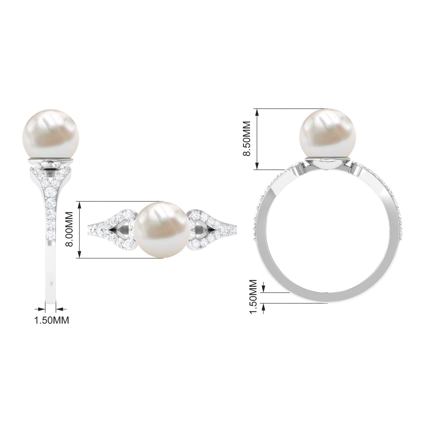 Cultured 7.4 Carat Freshwater Pearl Solitaire Engagement Ring with Diamond
