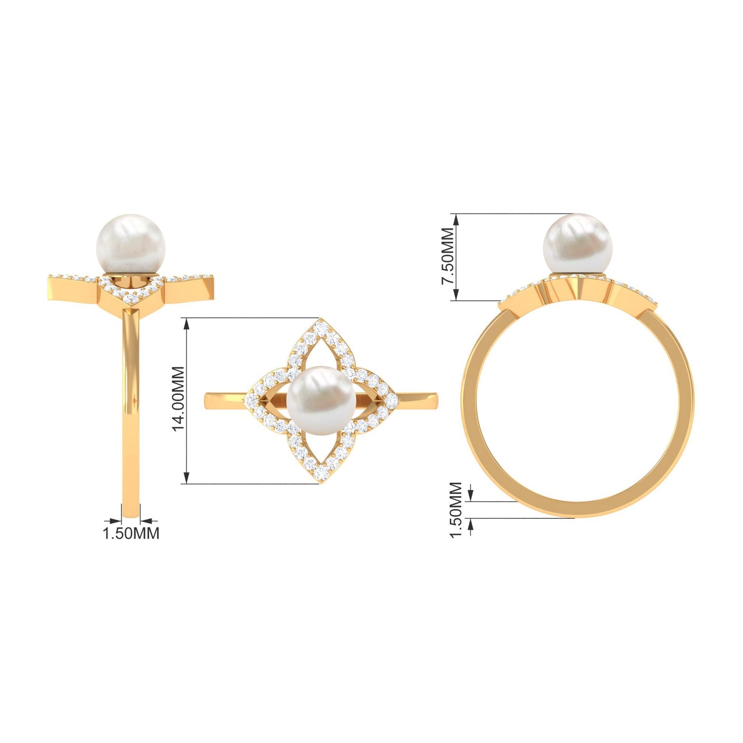 Real 2 Carat Freshwater Pearl Flower Engagement Ring with Diamond