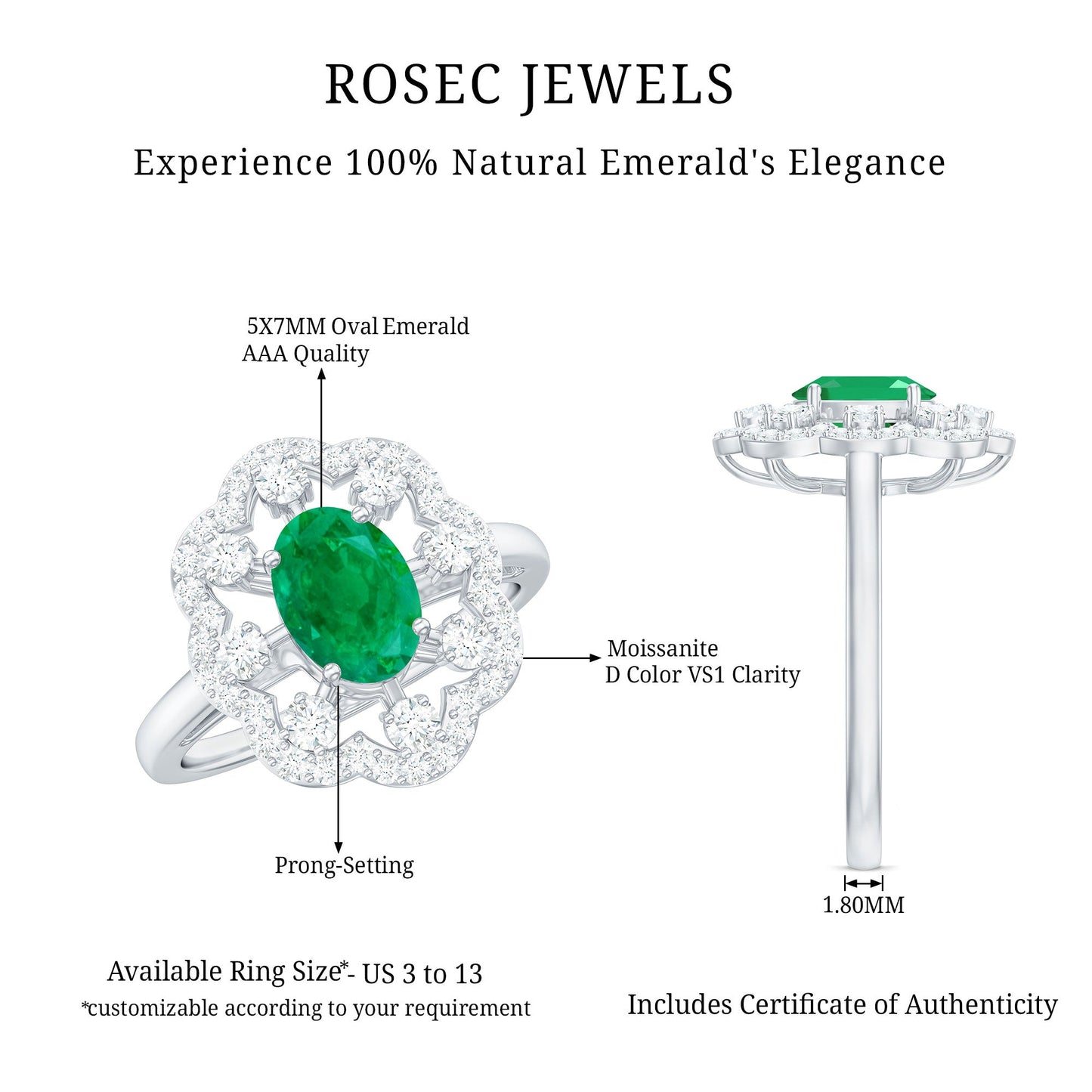 0.7 Carat Oval Emerald Designer Engagement Ring with Diamond