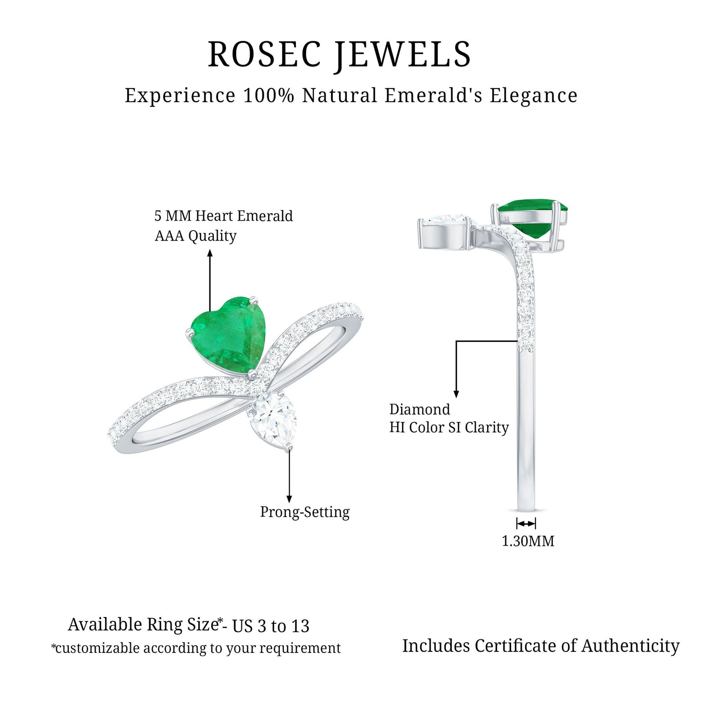 Designer Emerald Heart Engagement Ring with Diamond