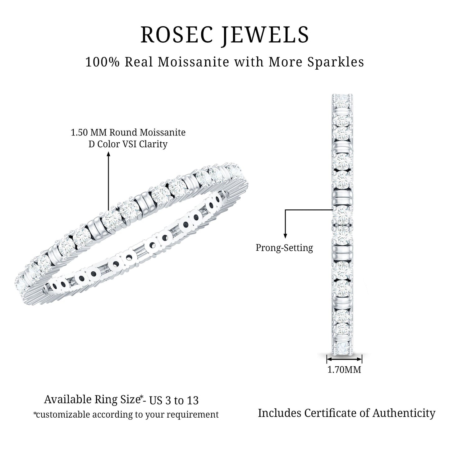 Minimalist Stackable Eternity Ring with Moissanite