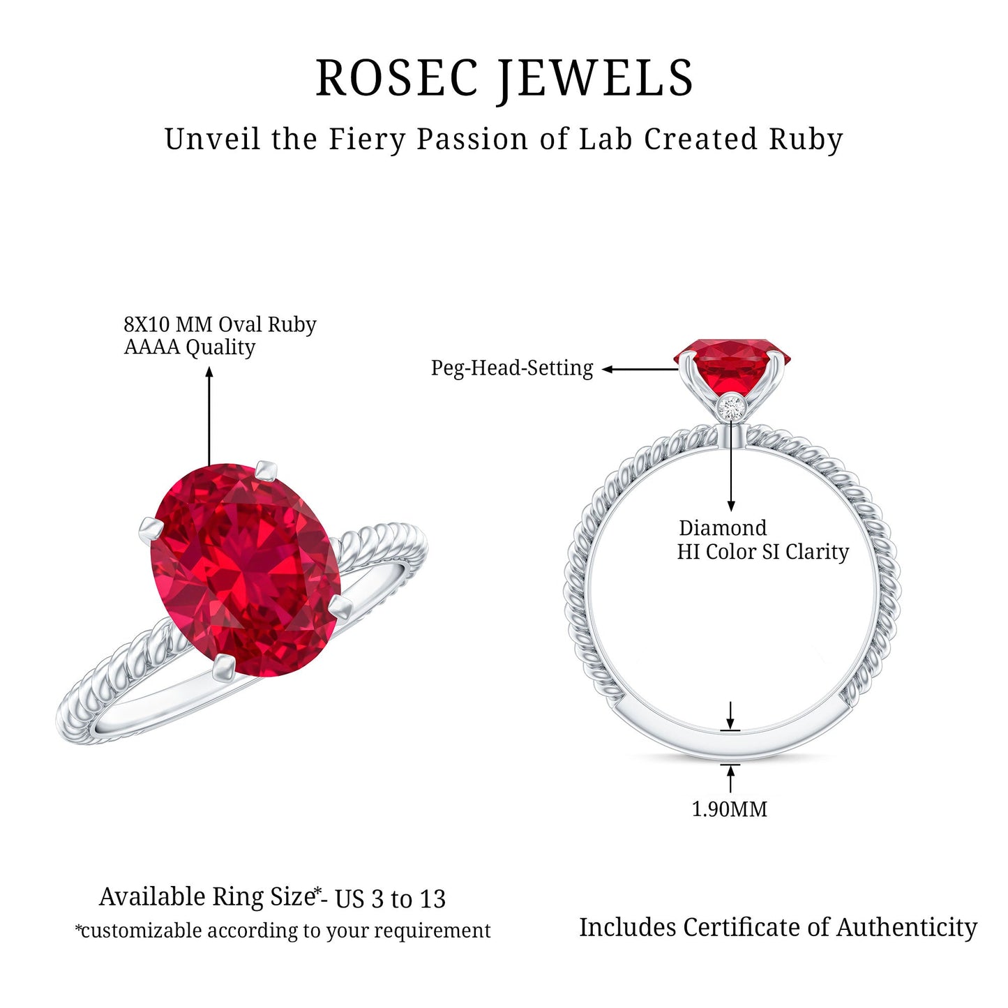 Created Ruby Solitaire Ring with Surprise Diamond and Twisted Rope