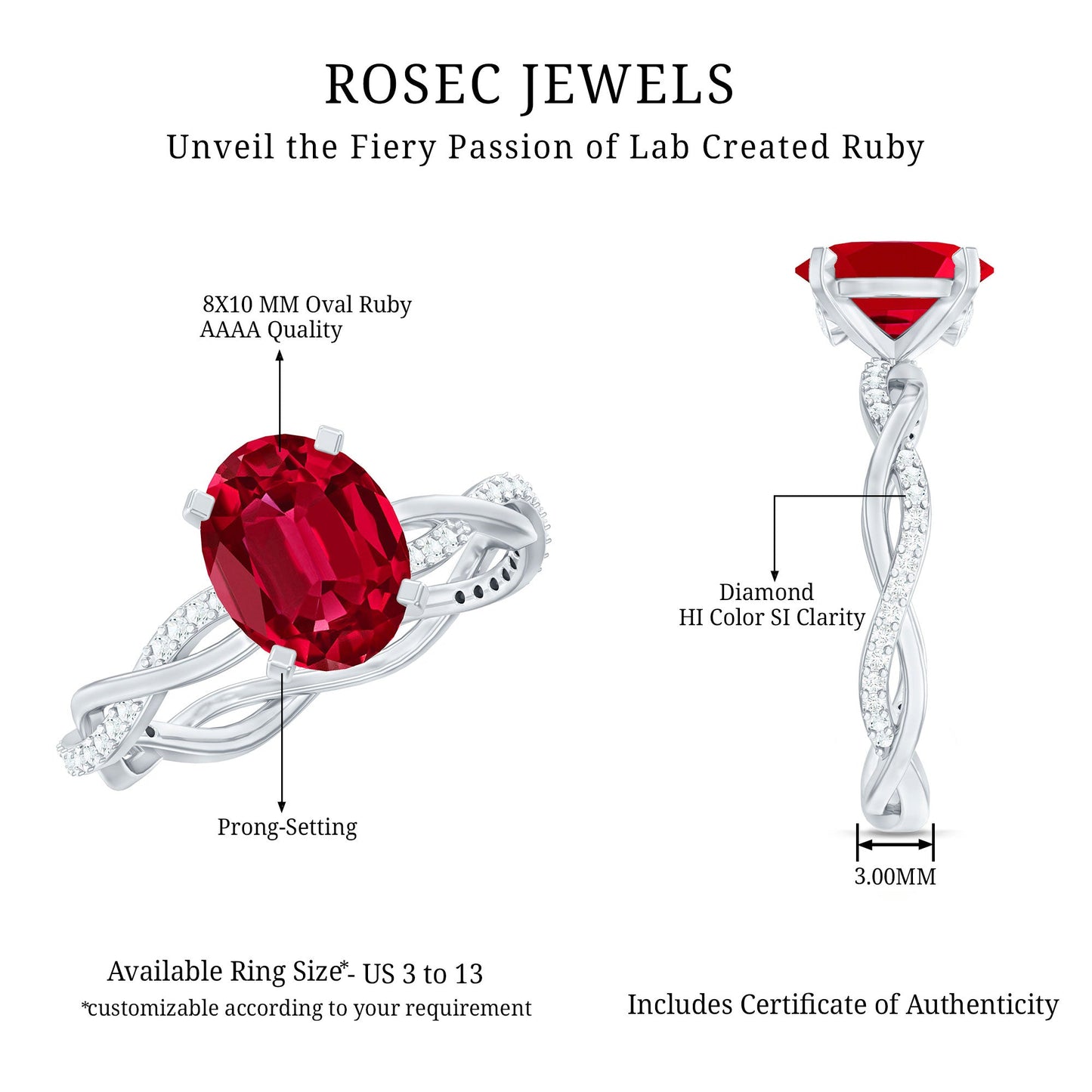 Oval Shaped Lab Ruby and Diamond Braided Engagement Ring