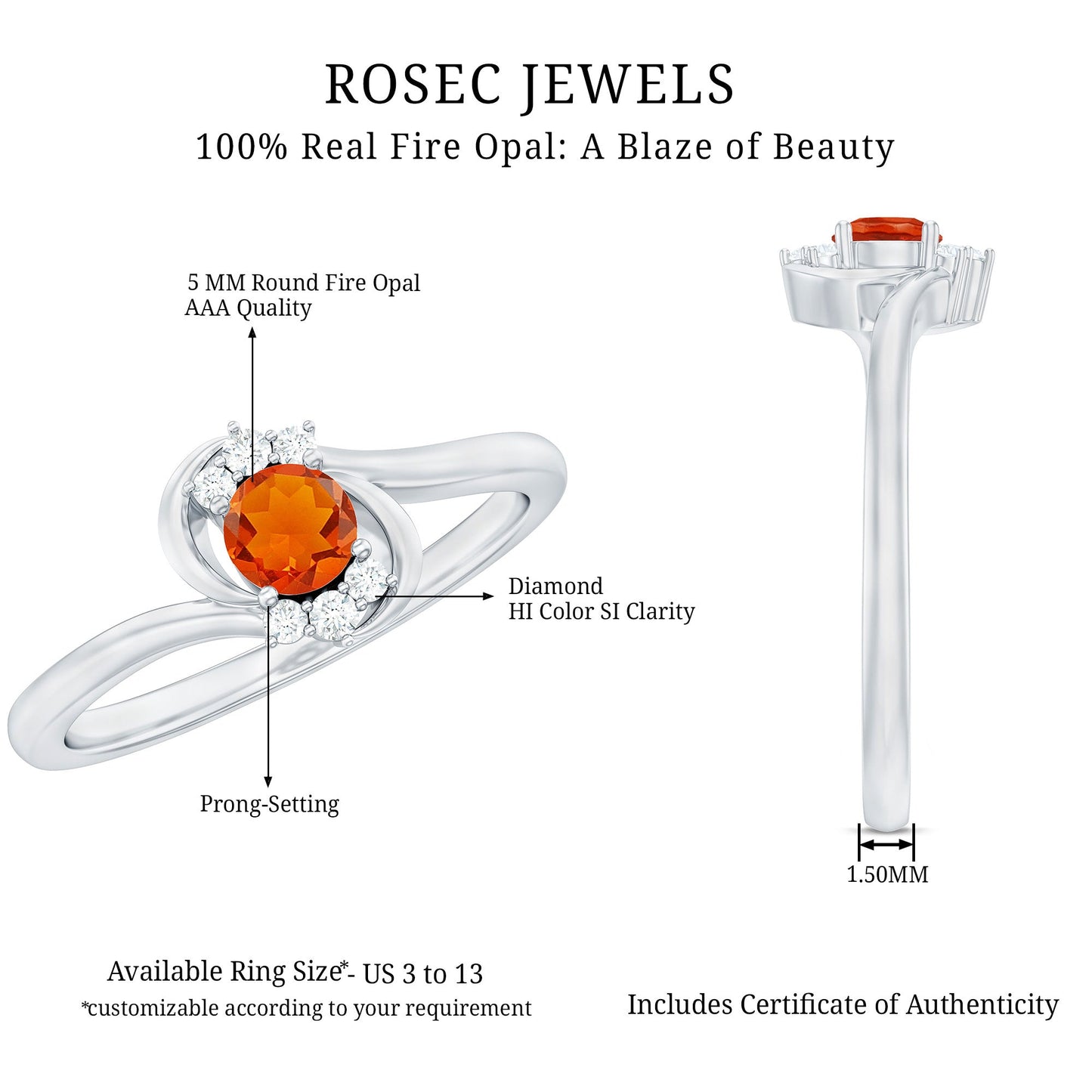 0.4 Carat Fire Opal and Diamond Bypass Promise Ring