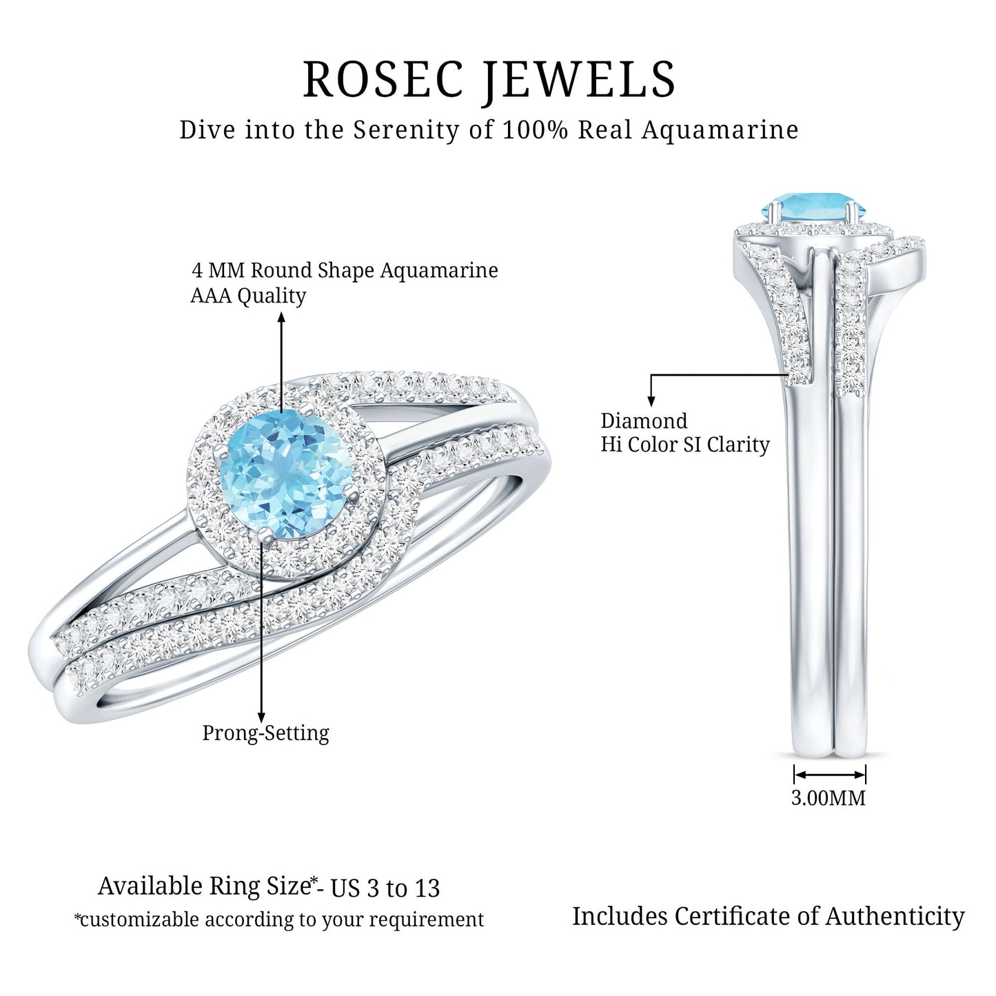 Certified Real Aquamarine Engagement Ring with Diamond Enhancer