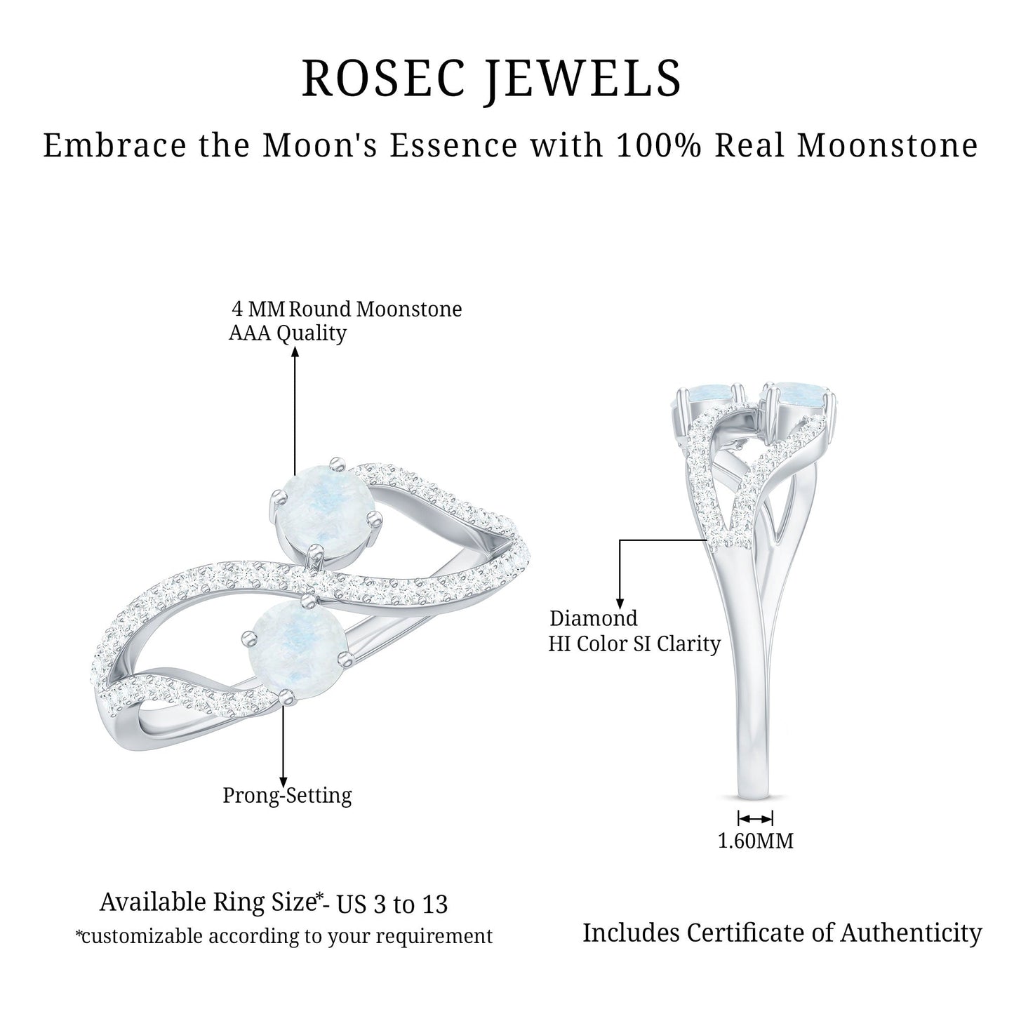 Minimal Moonstone and Diamond Infinity Engagement Ring