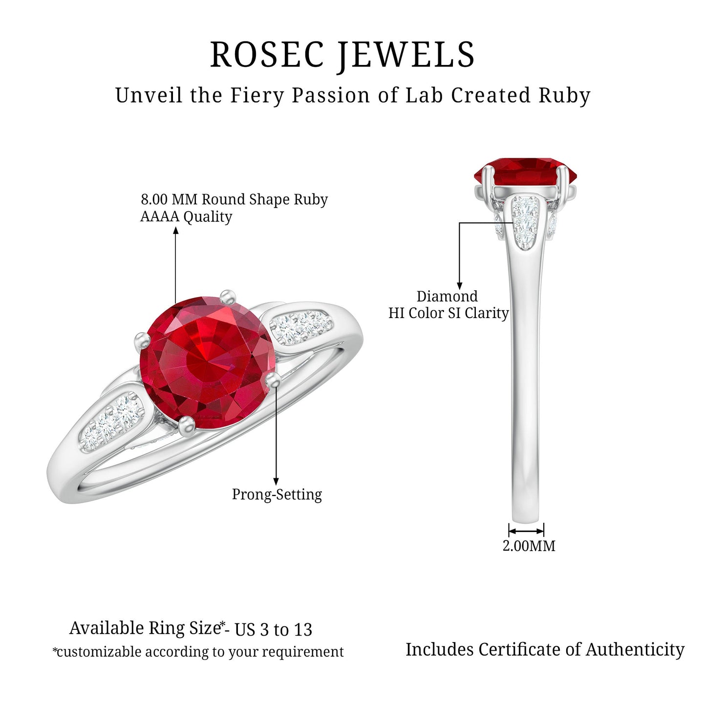 Designer Lab Grown Ruby Solitaire Engagement Ring for Women