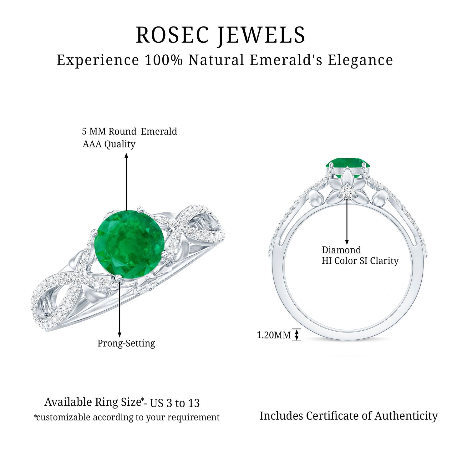 Designer Emerald Crossover Engagement Ring with Diamond