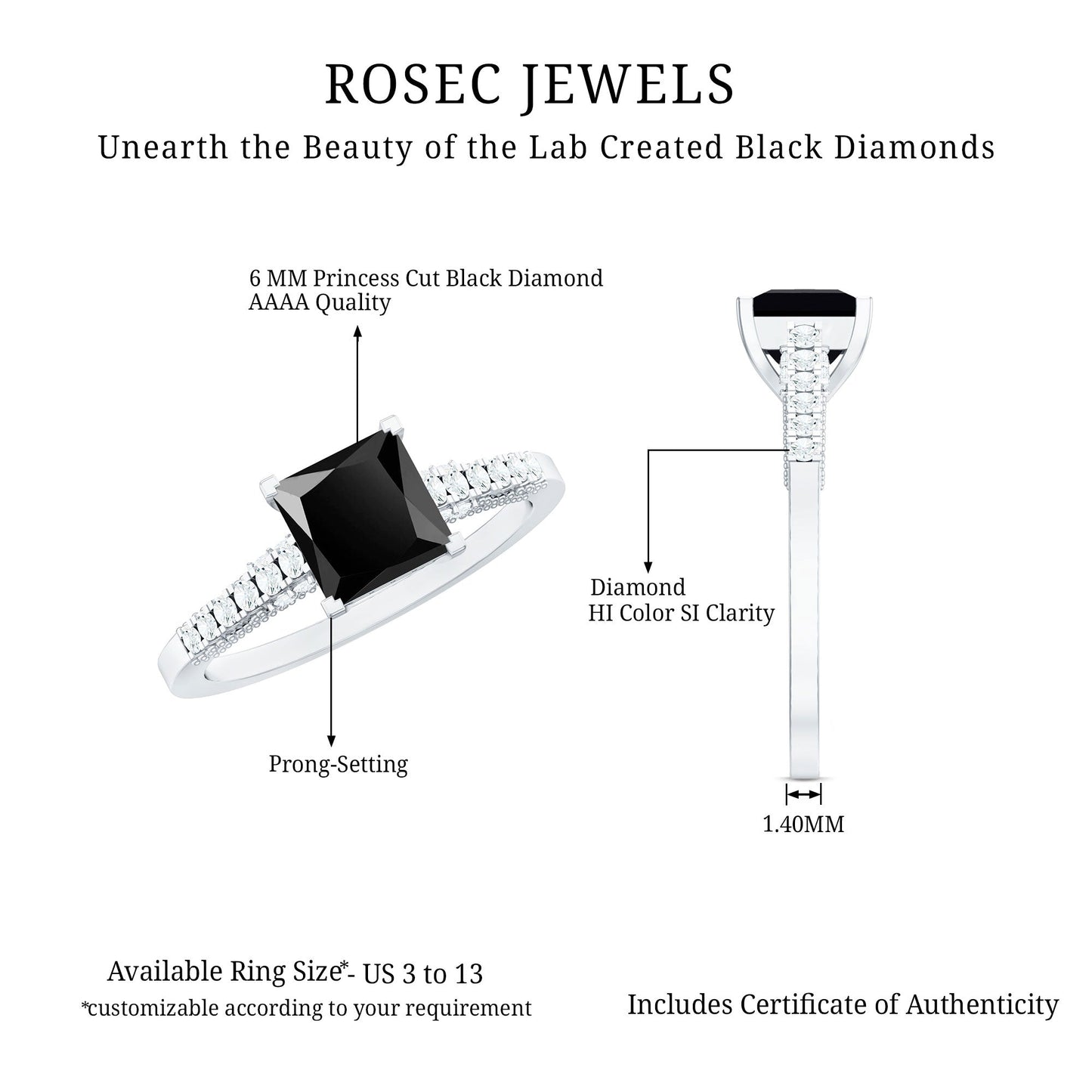 Vintage Inspired 1 Carat Lab Created Black and White Diamond Engagement Ring