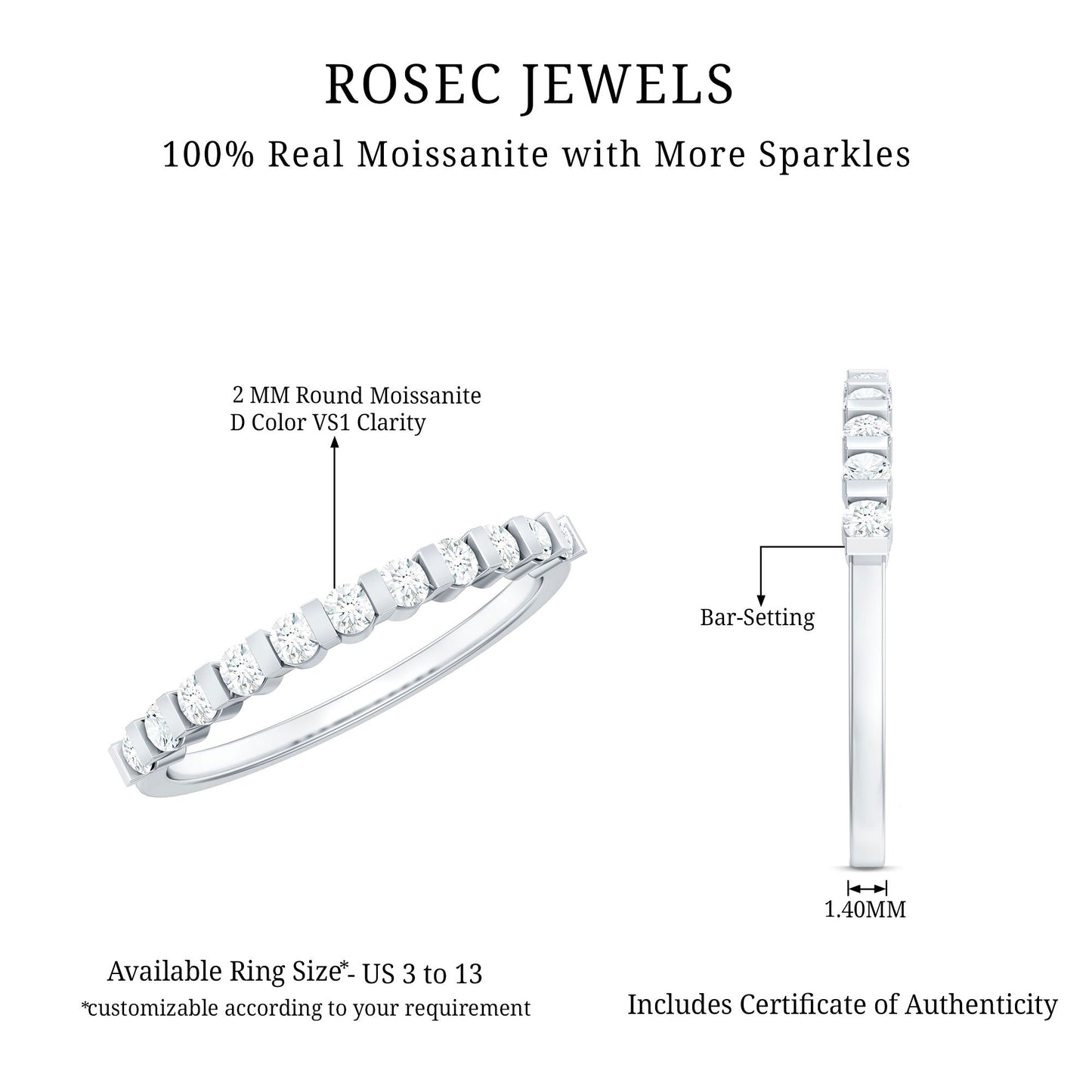 Minimalist Moissanite Half Eternity Stackable Ring
