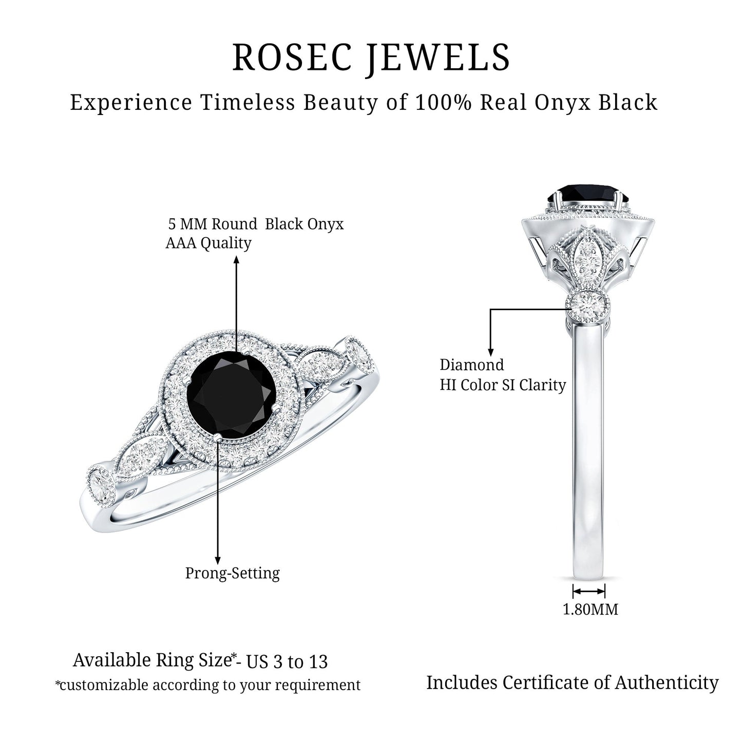 Vintage Inspired Black Onyx and Diamond Engagement Ring