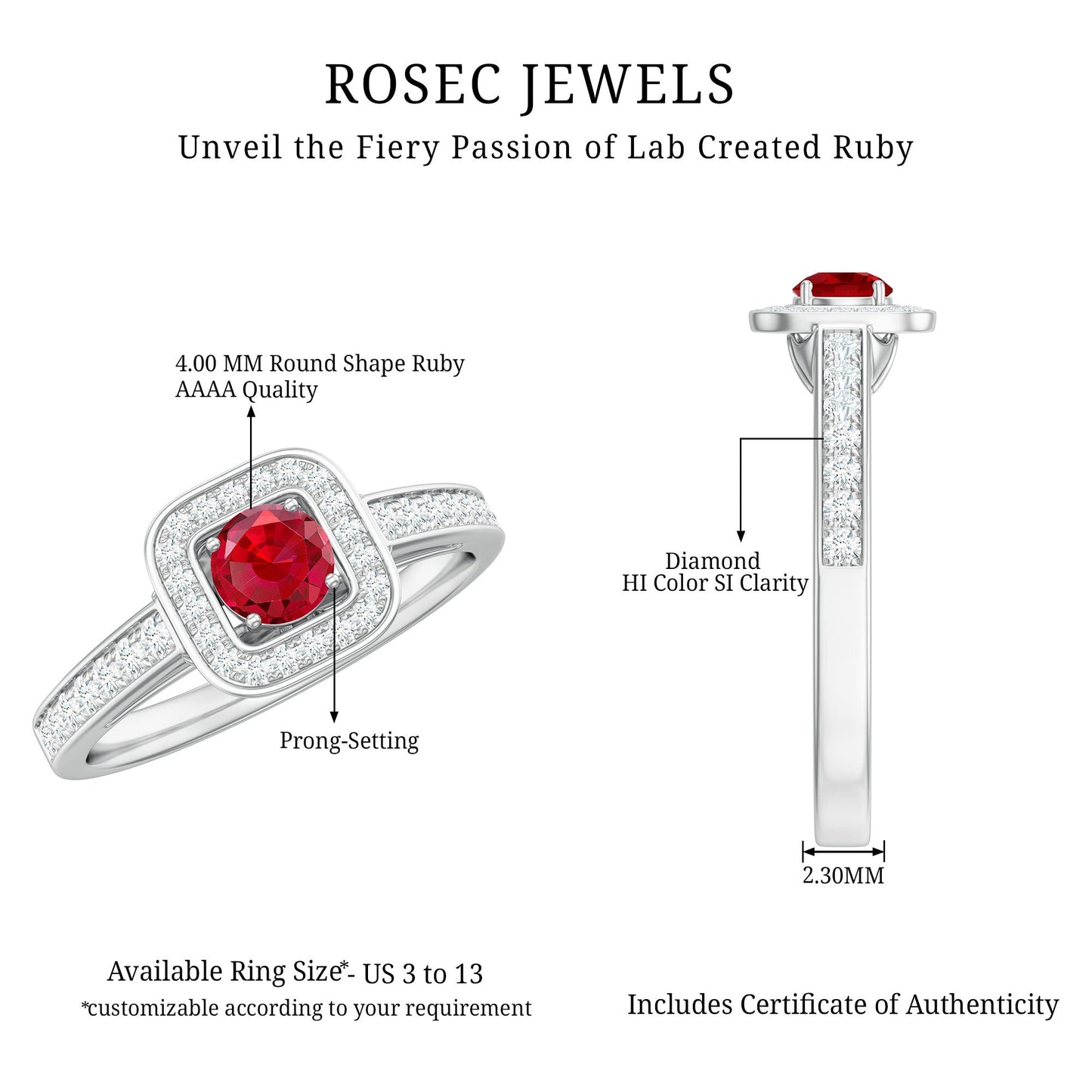 Vintage Style Lab Ruby and Diamond Halo Engagement Ring