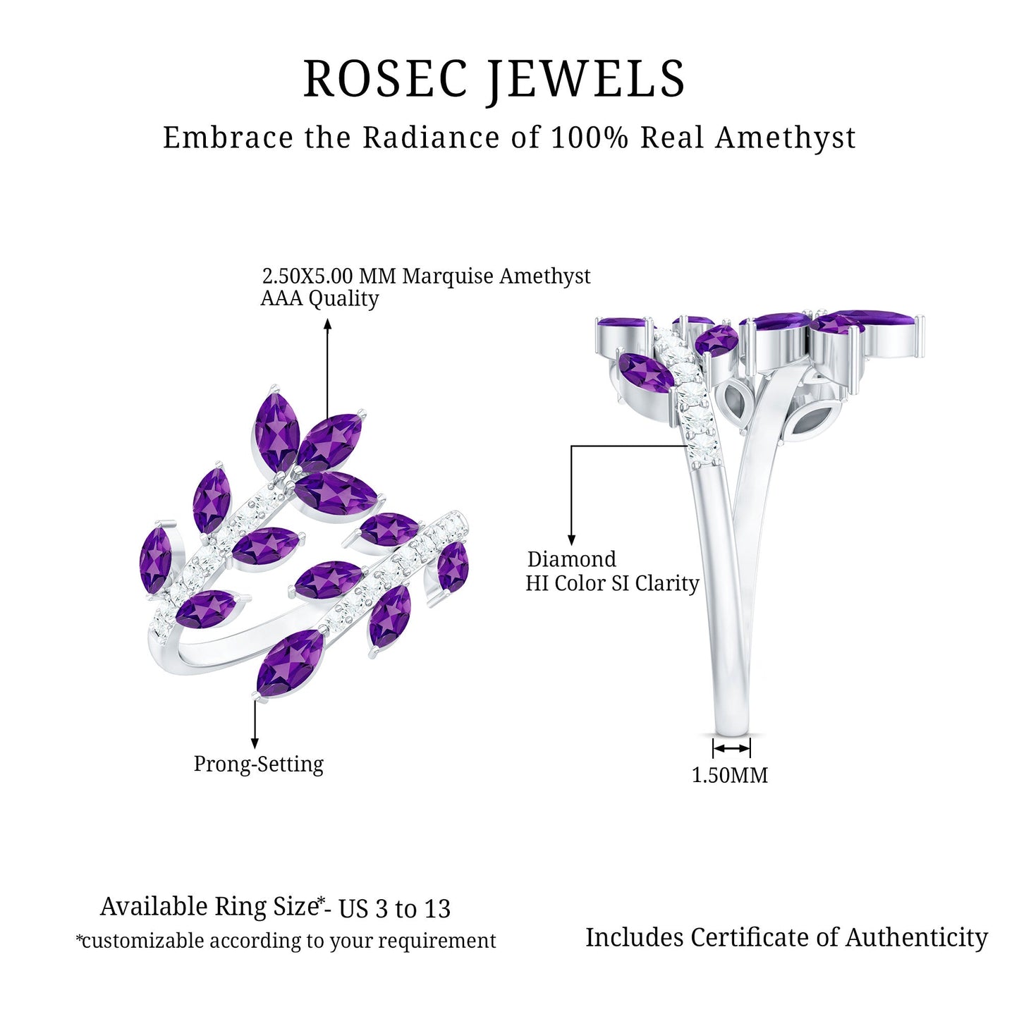 Nature Inspired Amethyst Diamond Cocktail Ring