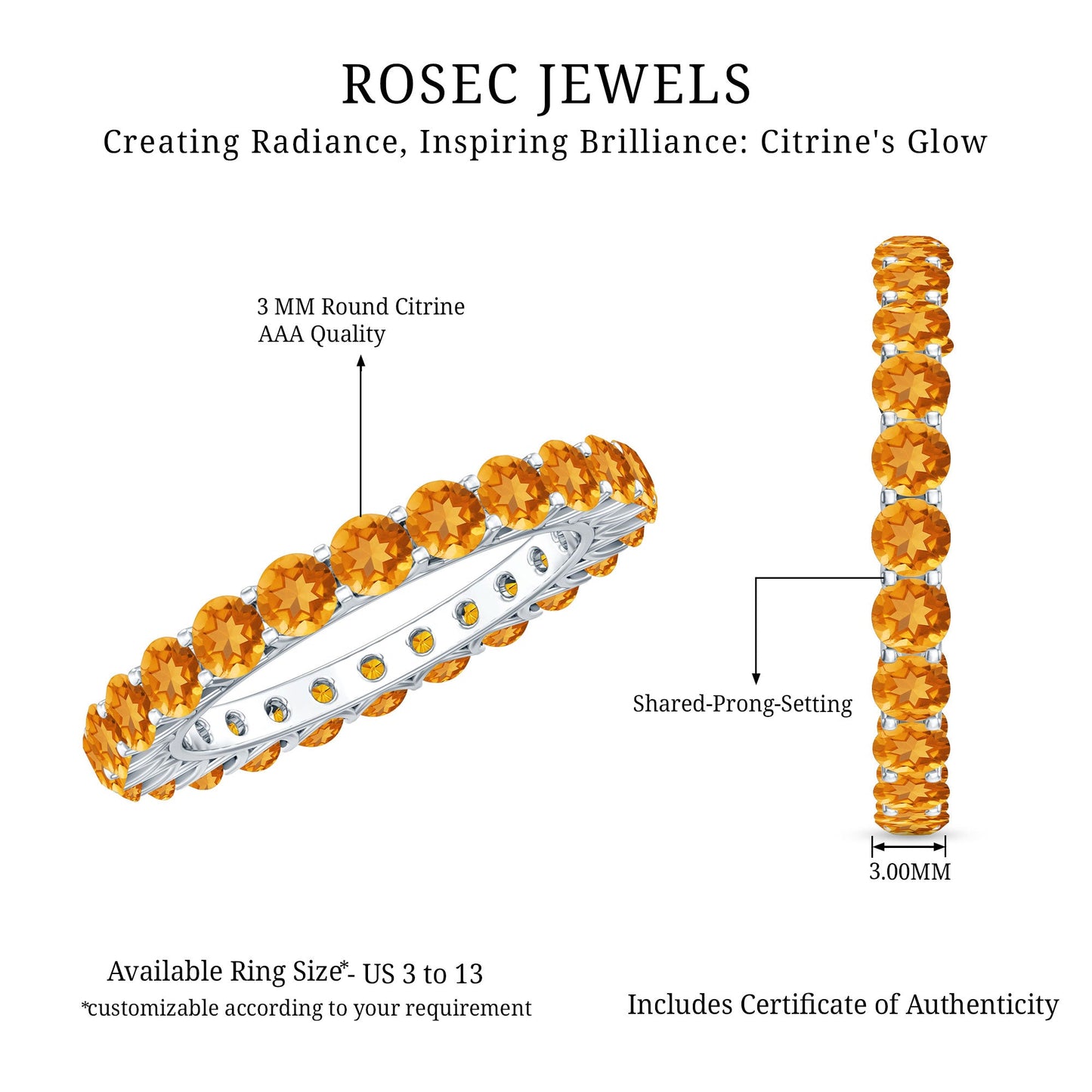Round Citrine Simple Full Eternity Band Ring