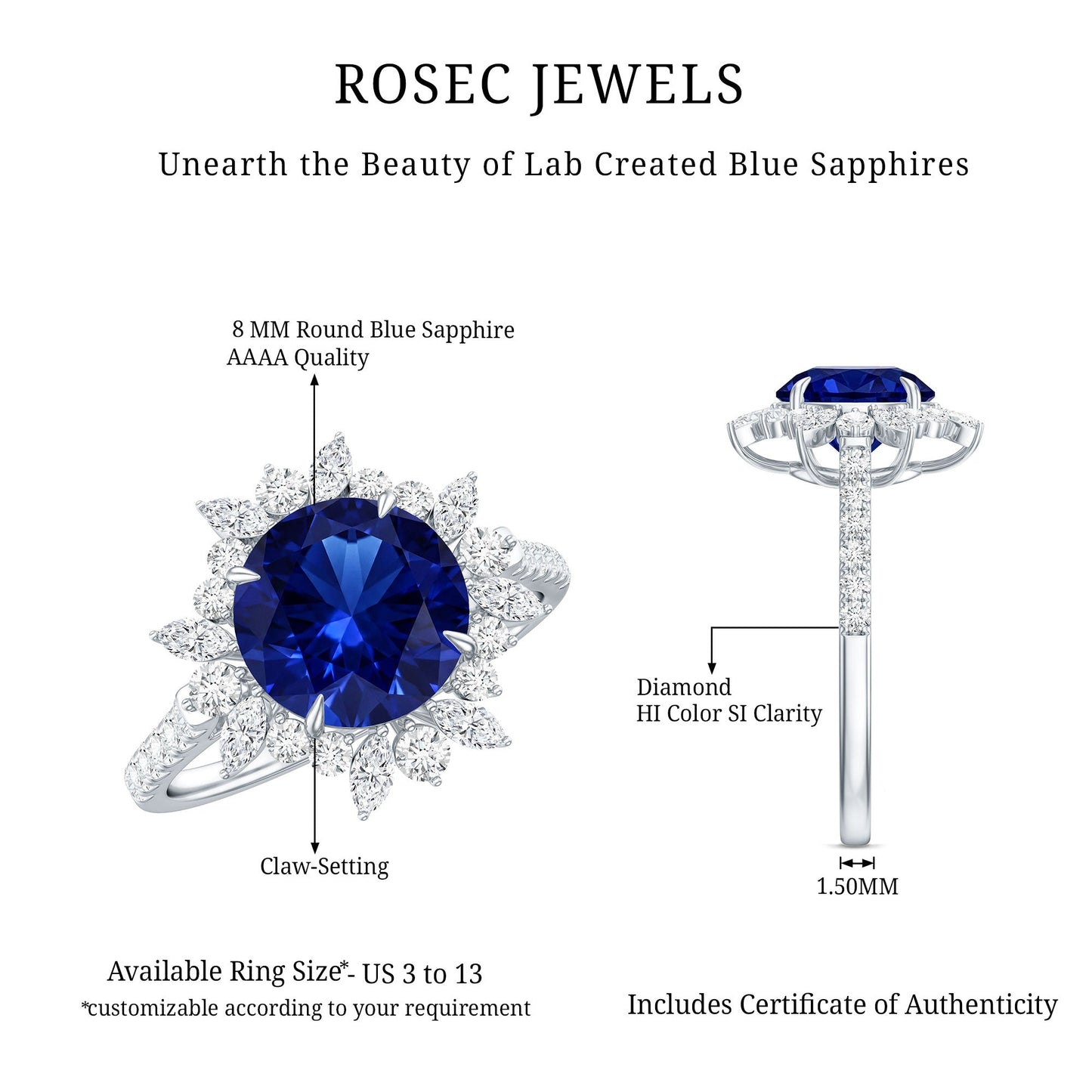 Certified 2.7 Carat Lab Grown Blue Sapphire Engagement Ring with Diamond Halo