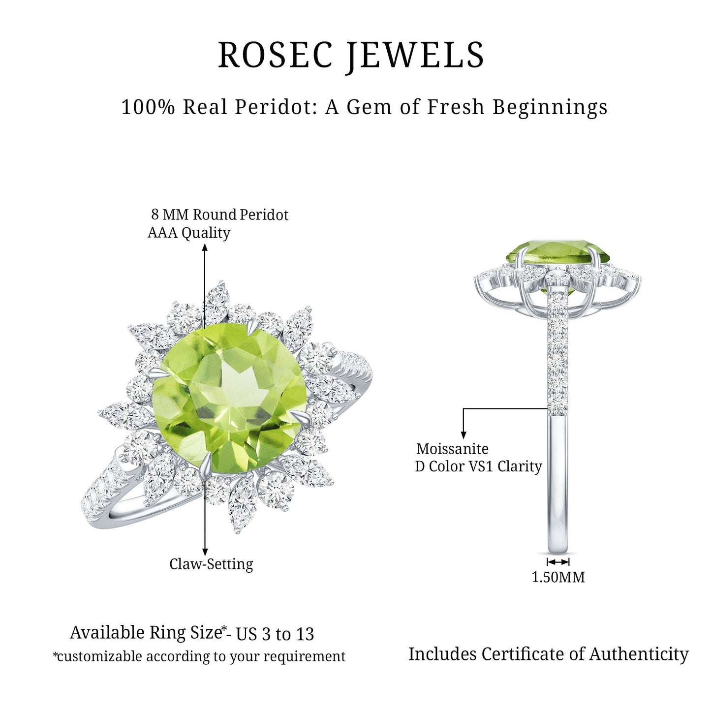 Natural 2 Carat Peridot Statement Engagement Ring with Halo