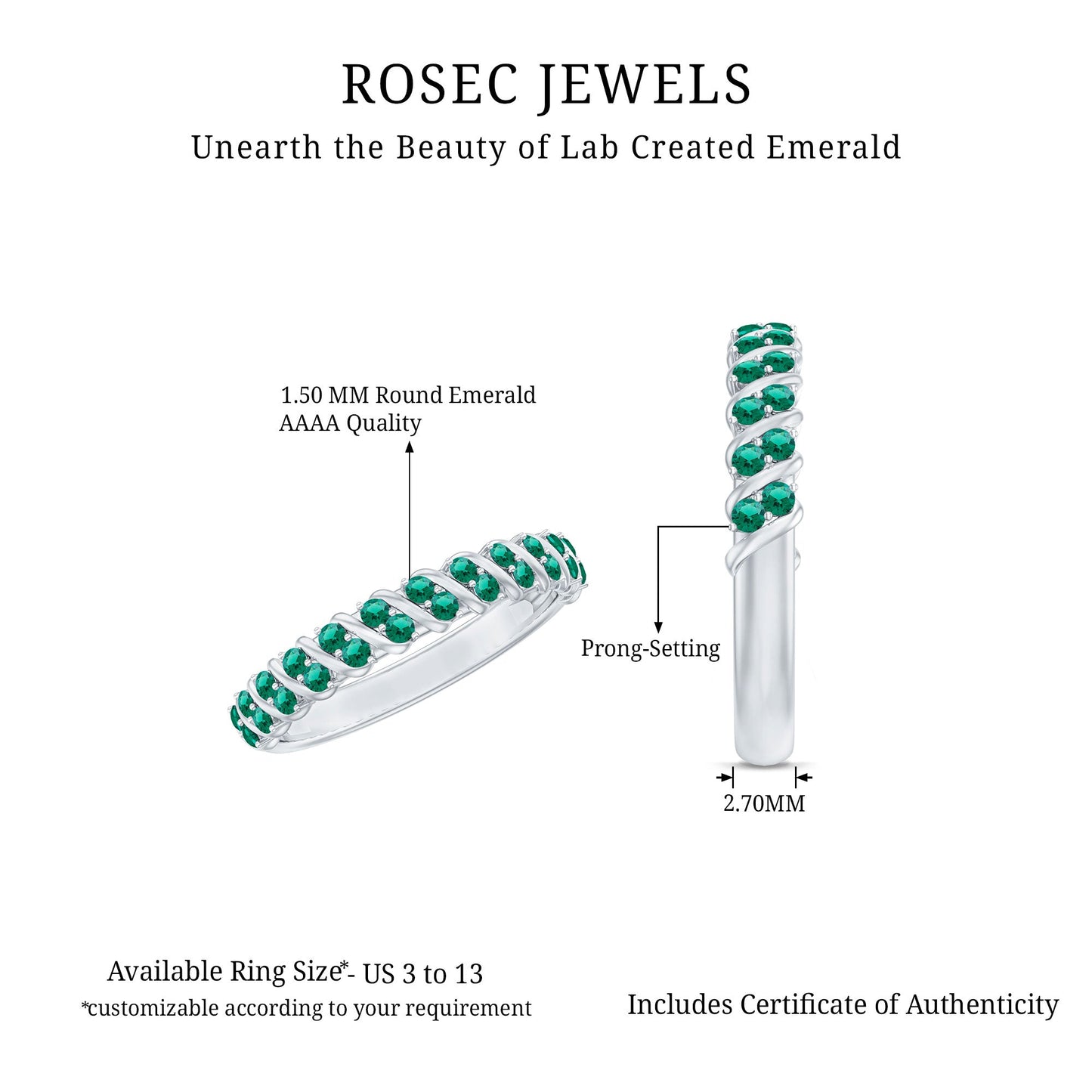 Certified Lab Grown Emerald Half Eternity Anniversary Band