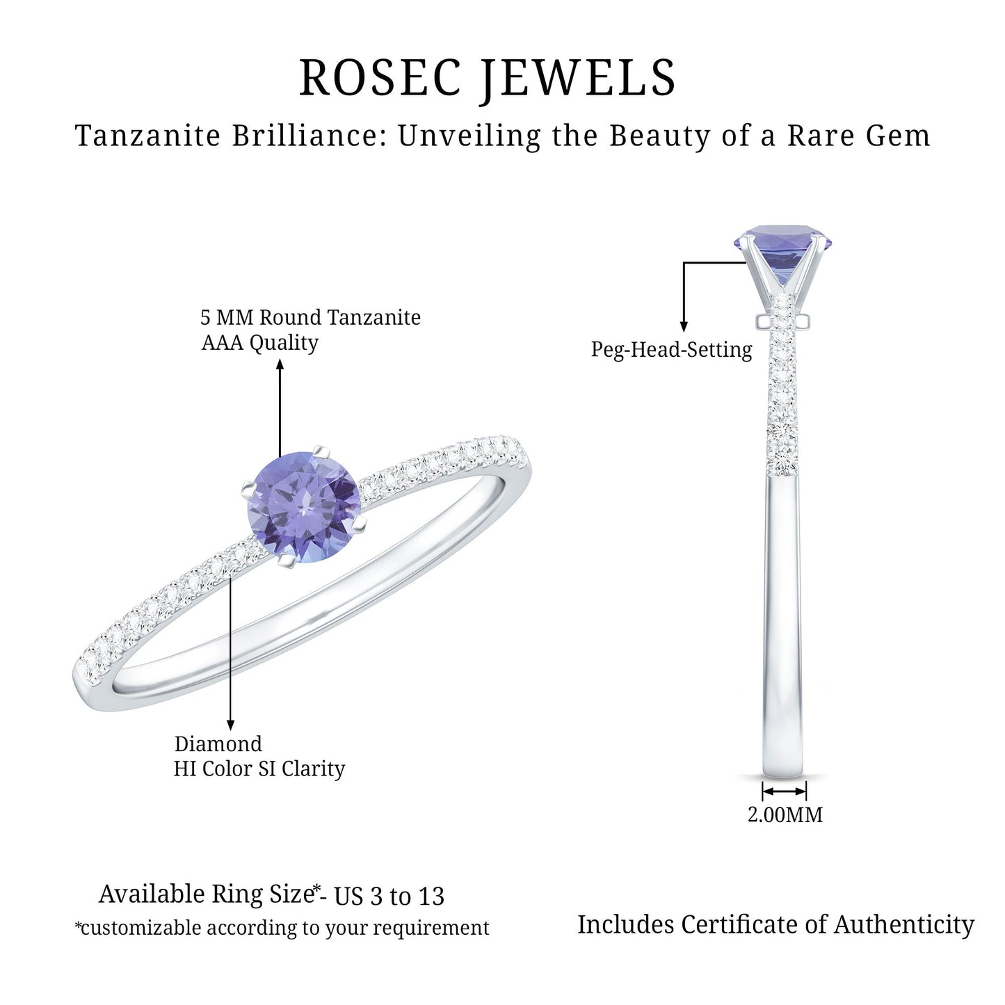 Minimal Tanzanite Diamond Promise Ring for Engagement