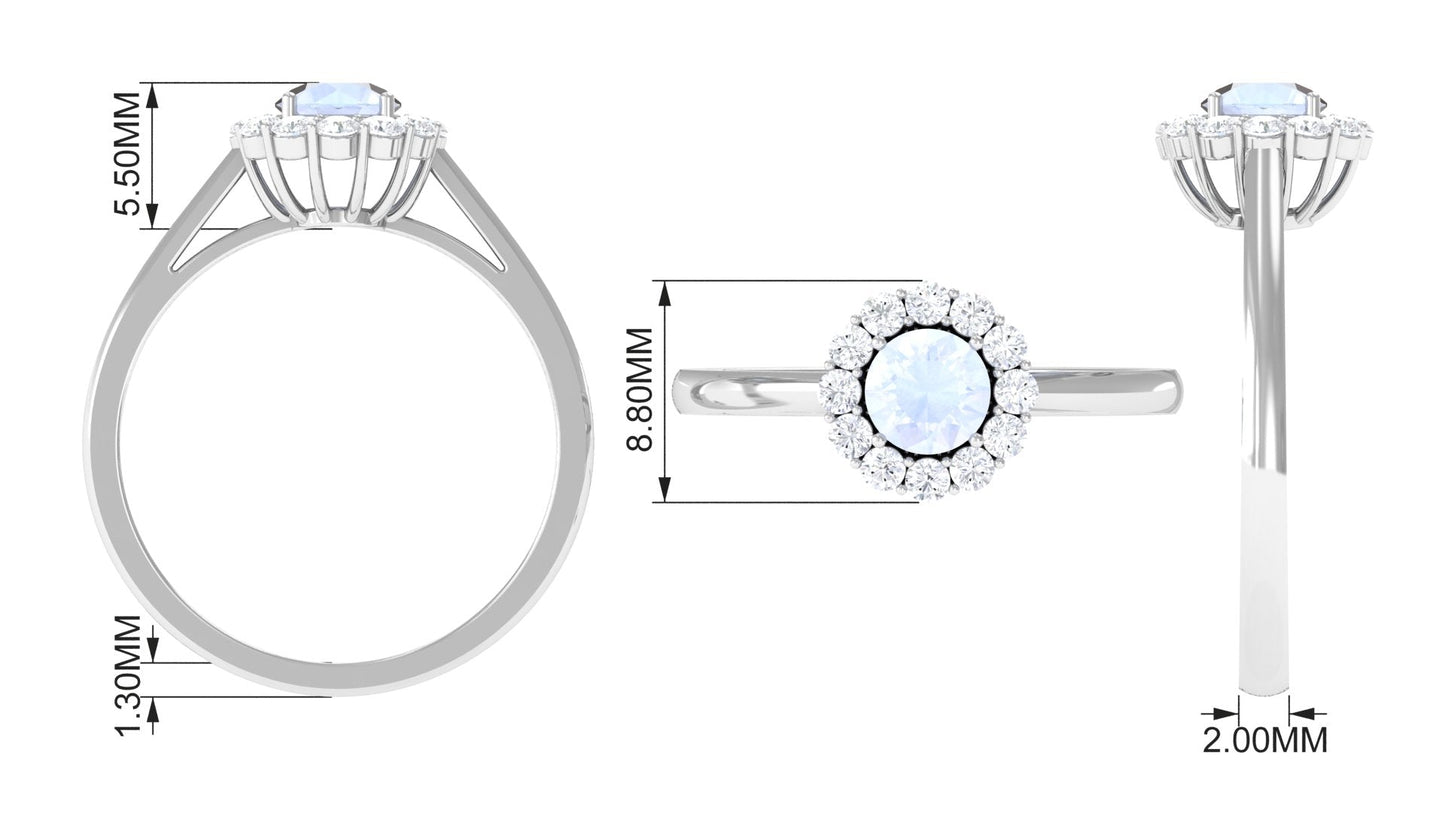 0.3 Carat Moonstone and Diamond Floating Halo Engagement Ring