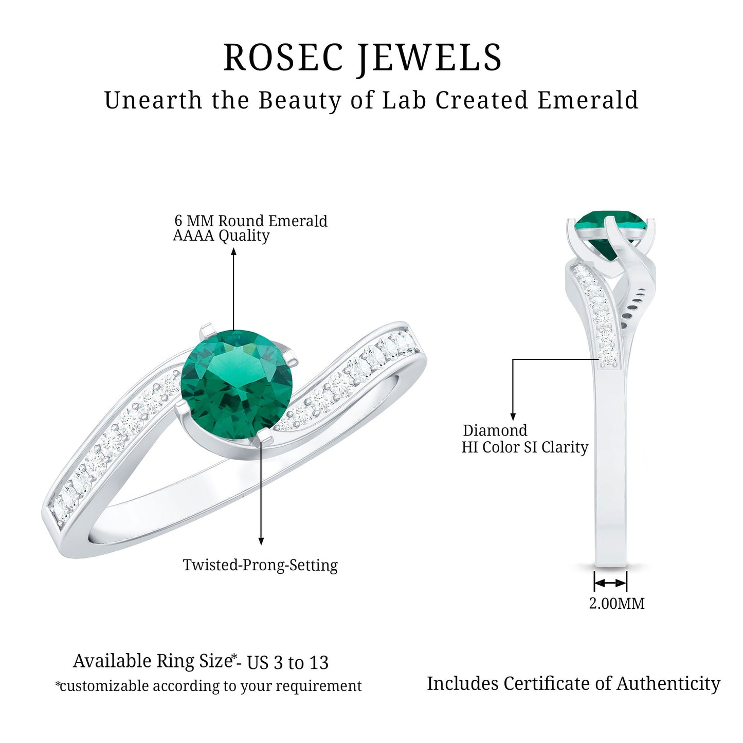 Certified 0.8 Carat Lab Grown Emerald Diamond Bypass Engagement Ring