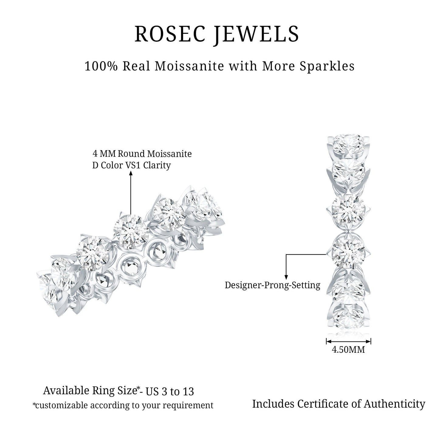 Designer Moissanite Anniversary Band Ring