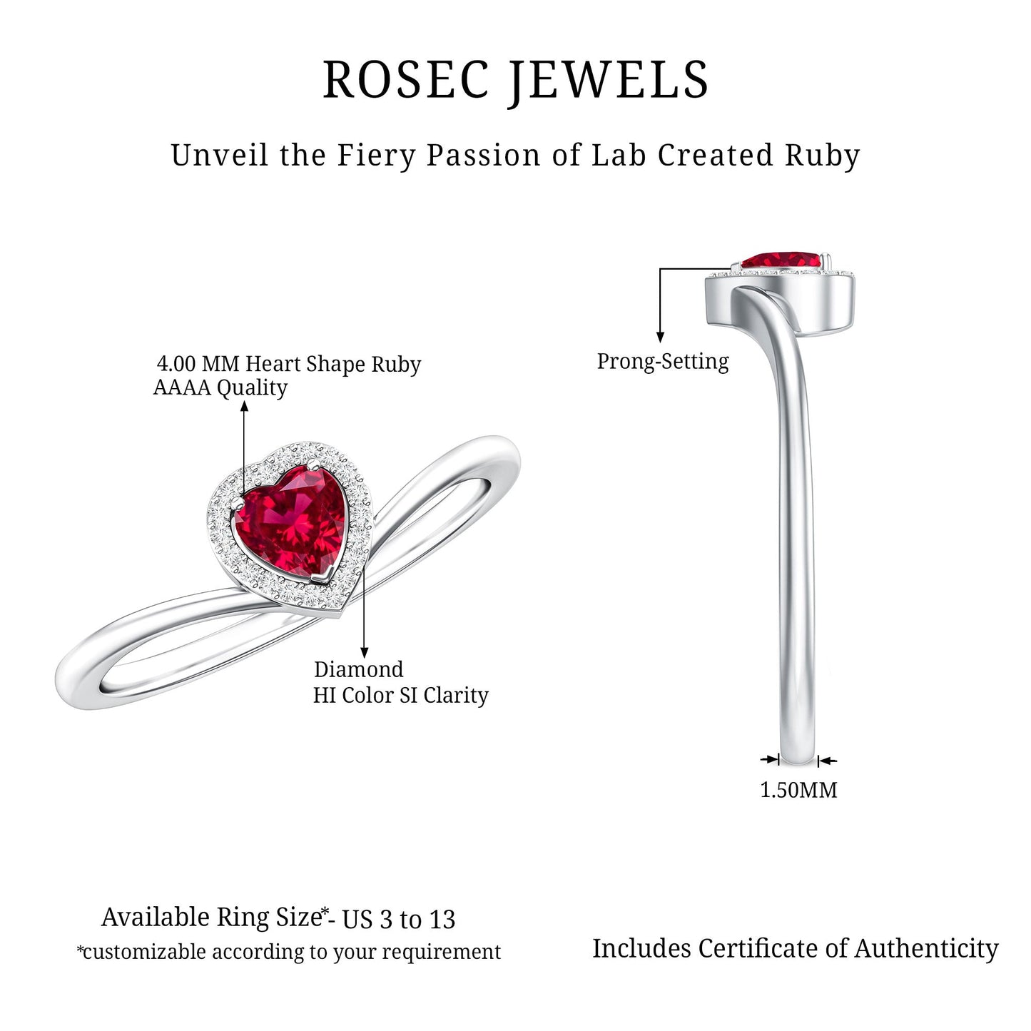 Lab Grown Ruby Heart Promise Ring with Diamond Halo
