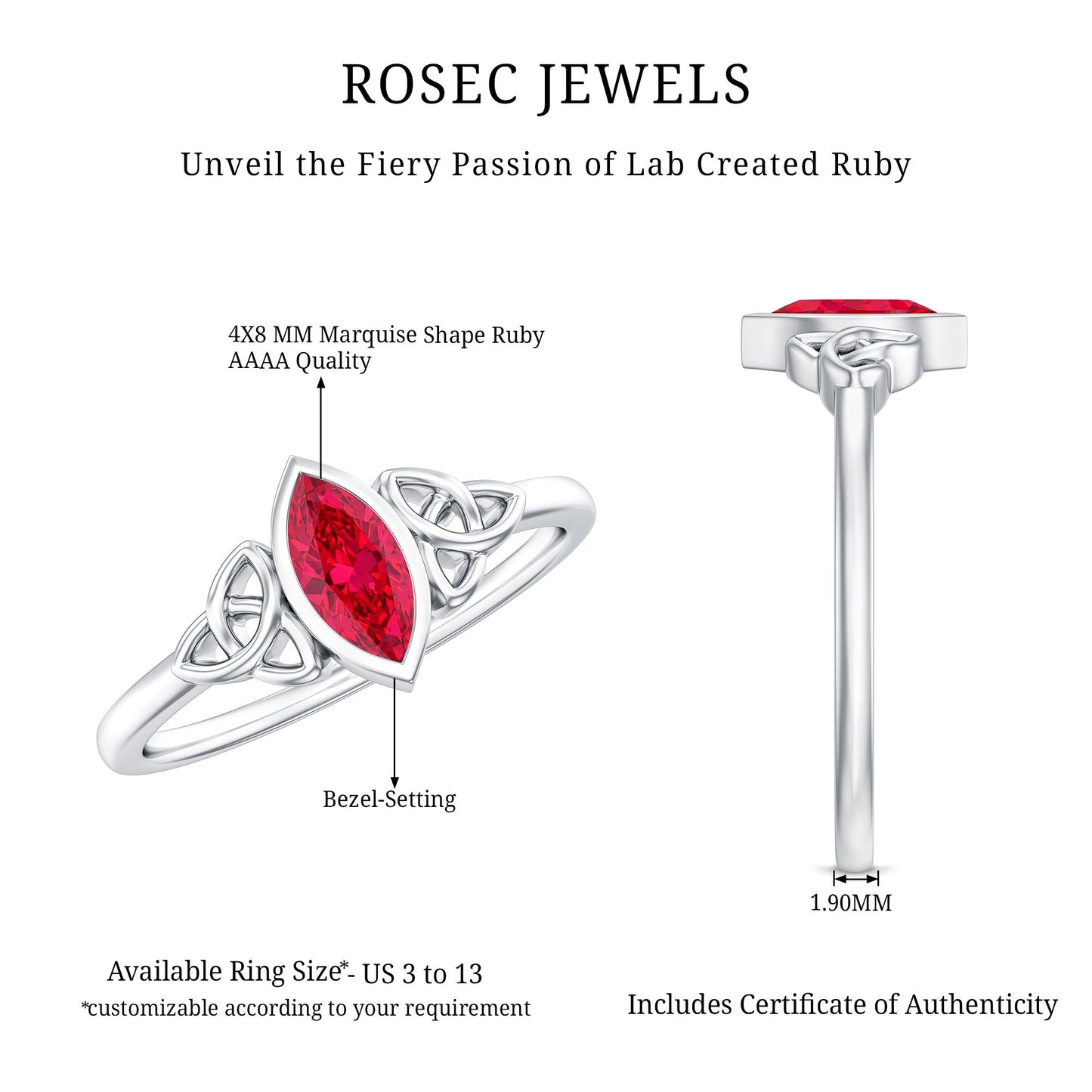 Marquise Cut Solitaire Lab Created Ruby Celtic Engagement Ring