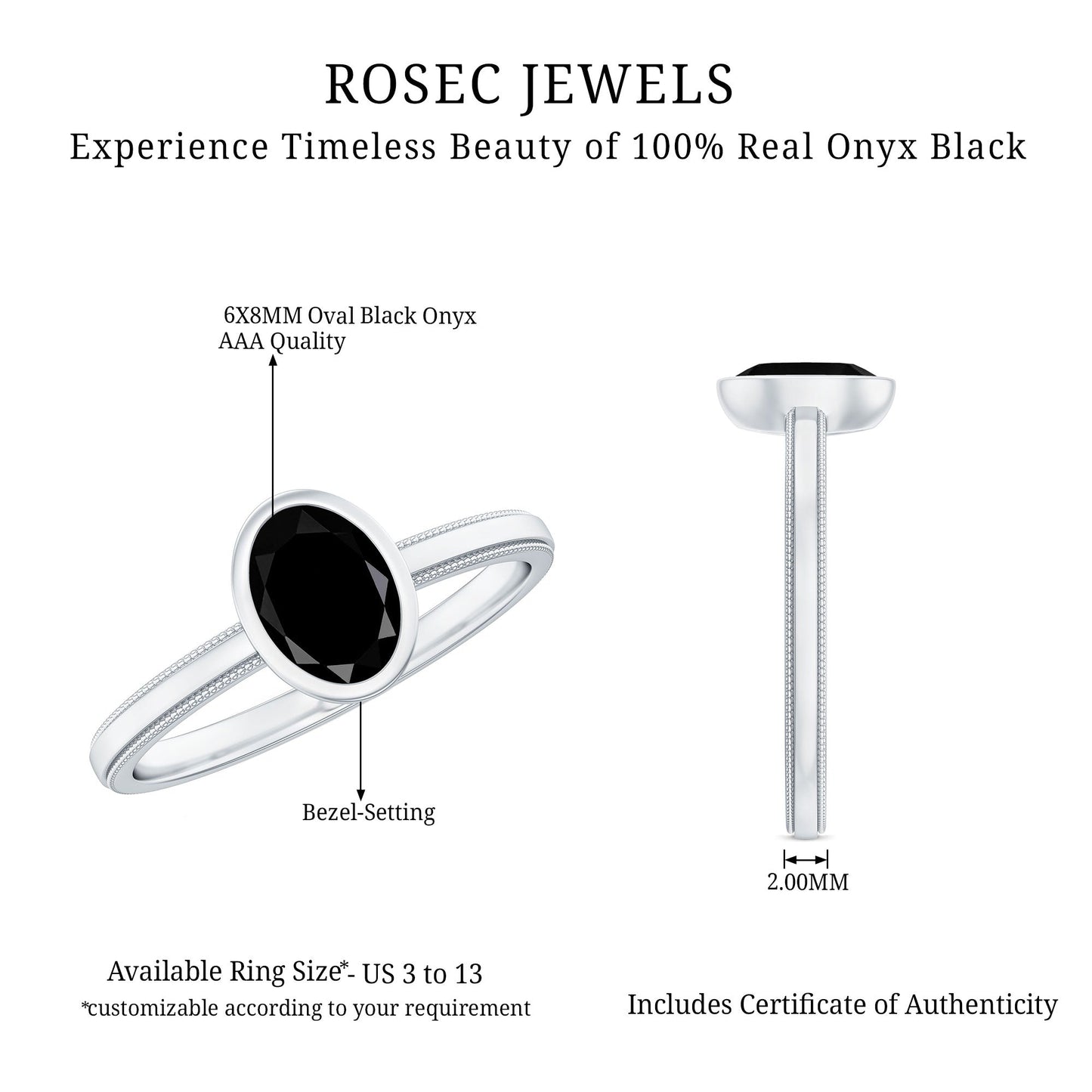 Simple Oval Cut Black Onyx Solitaire Ring in Bezel Setting