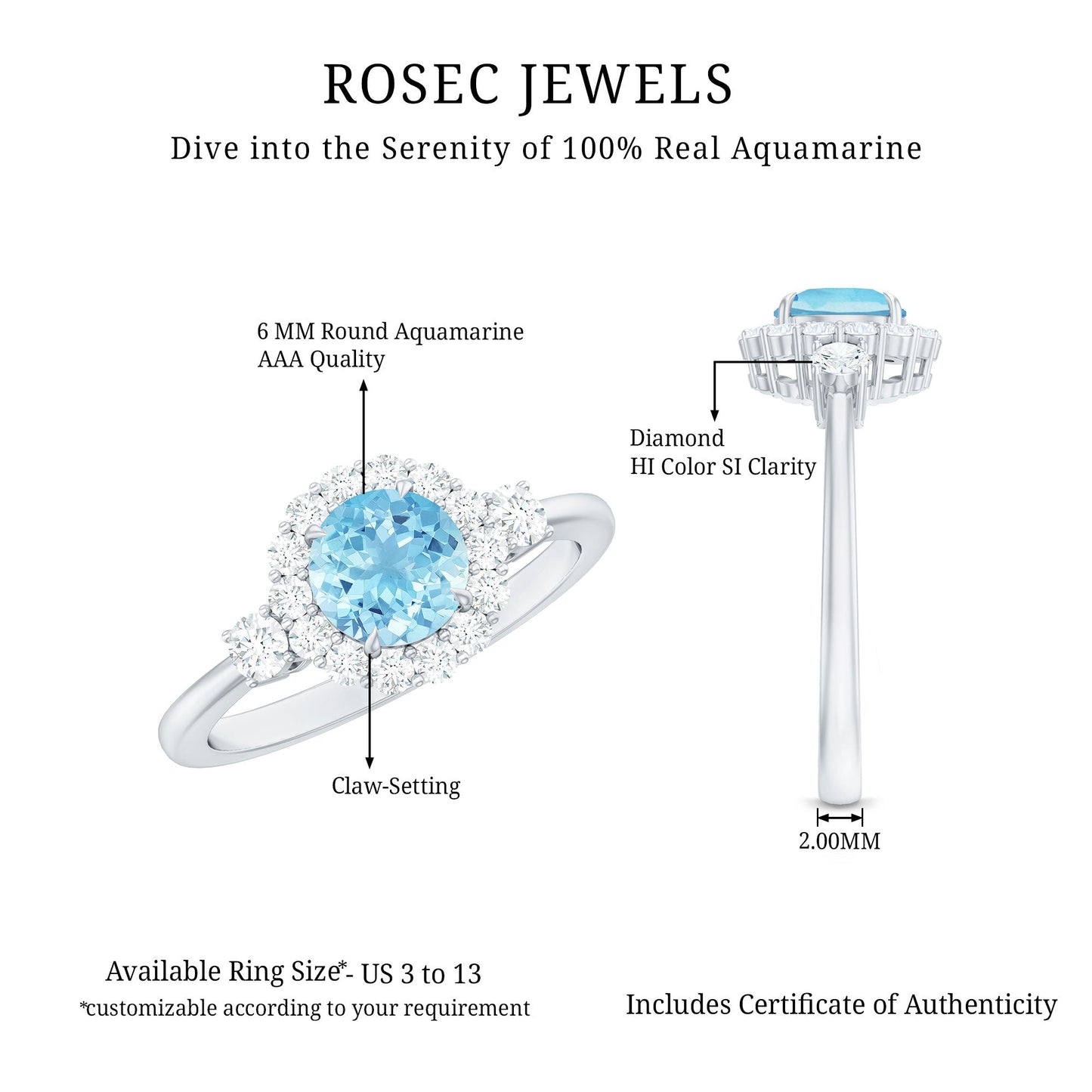 Classic Aquamarine Engagement Ring with Diamond Halo