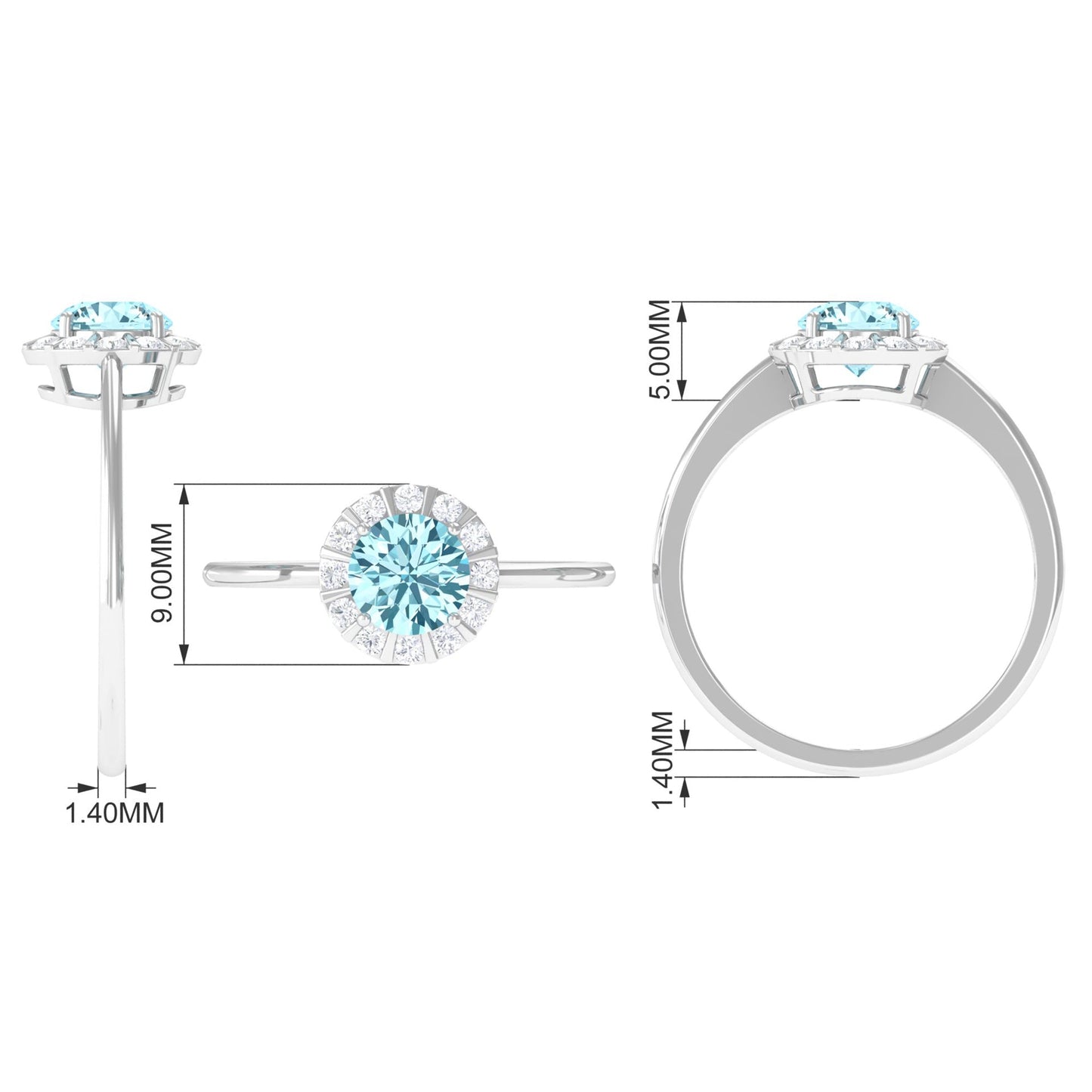 0.8 Carat Aquamarine Engagement Ring with Diamond Floating Halo