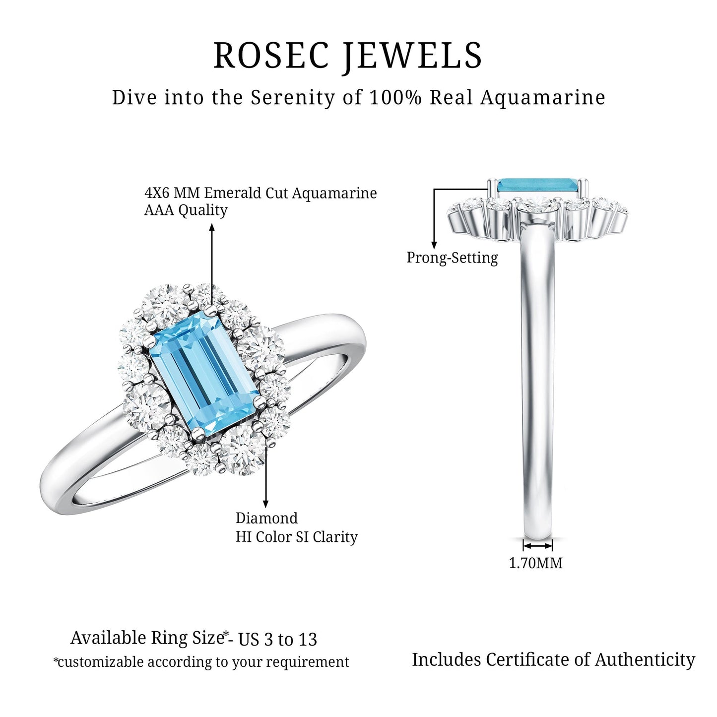 Octagon Aquamarine Engagement Ring with Diamond Halo