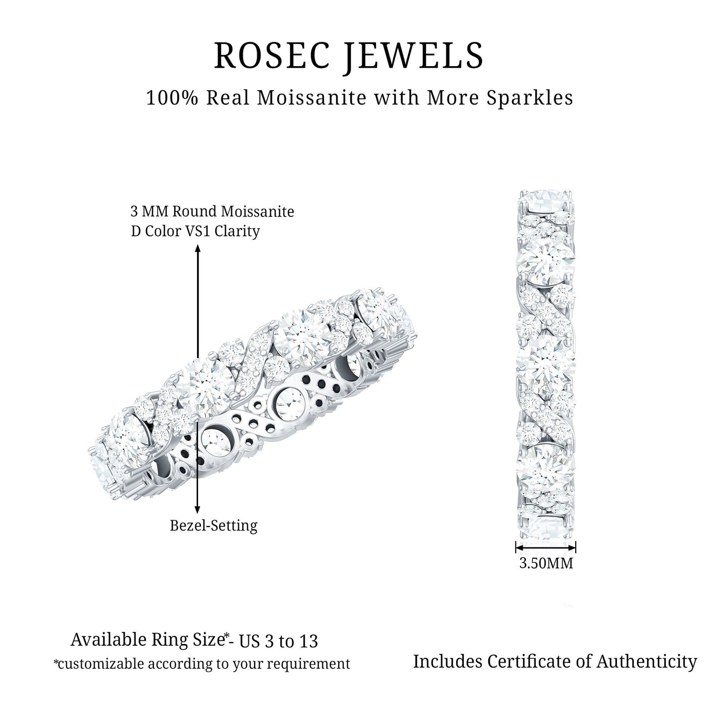 Round Cut Moissanite Eternity Wedding Band Ring