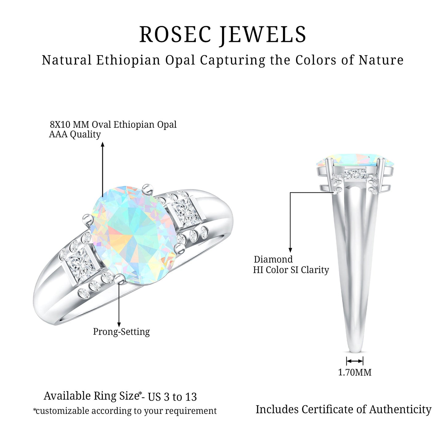 1.3 Carat Ethiopian Opal Oblong Engagement Ring with Diamond